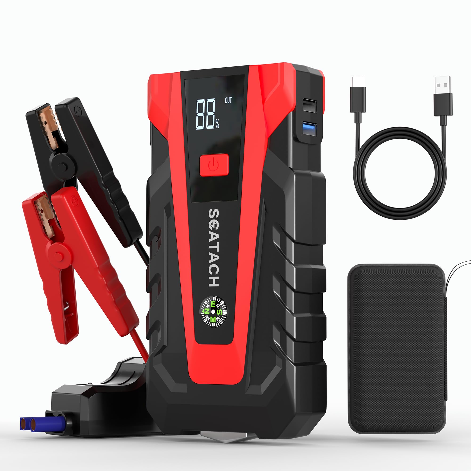 Jump Starter 3000A, Car Battery Jump Starter Portable (9.0L Gas and 7.0L Diesel), 12V Jump Box with Flashlight, Jump Cable, LED Display