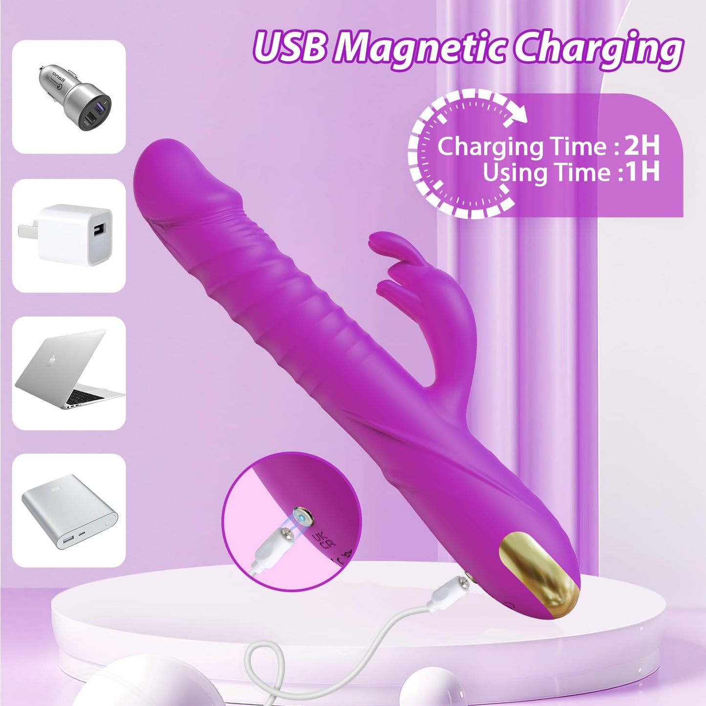 Sex Toys Thrusting Dildo Vibrator, Adult Toys G Spot Rabbit Vibrator with 3 Thrusting Modes & 10 Vibrating Modes