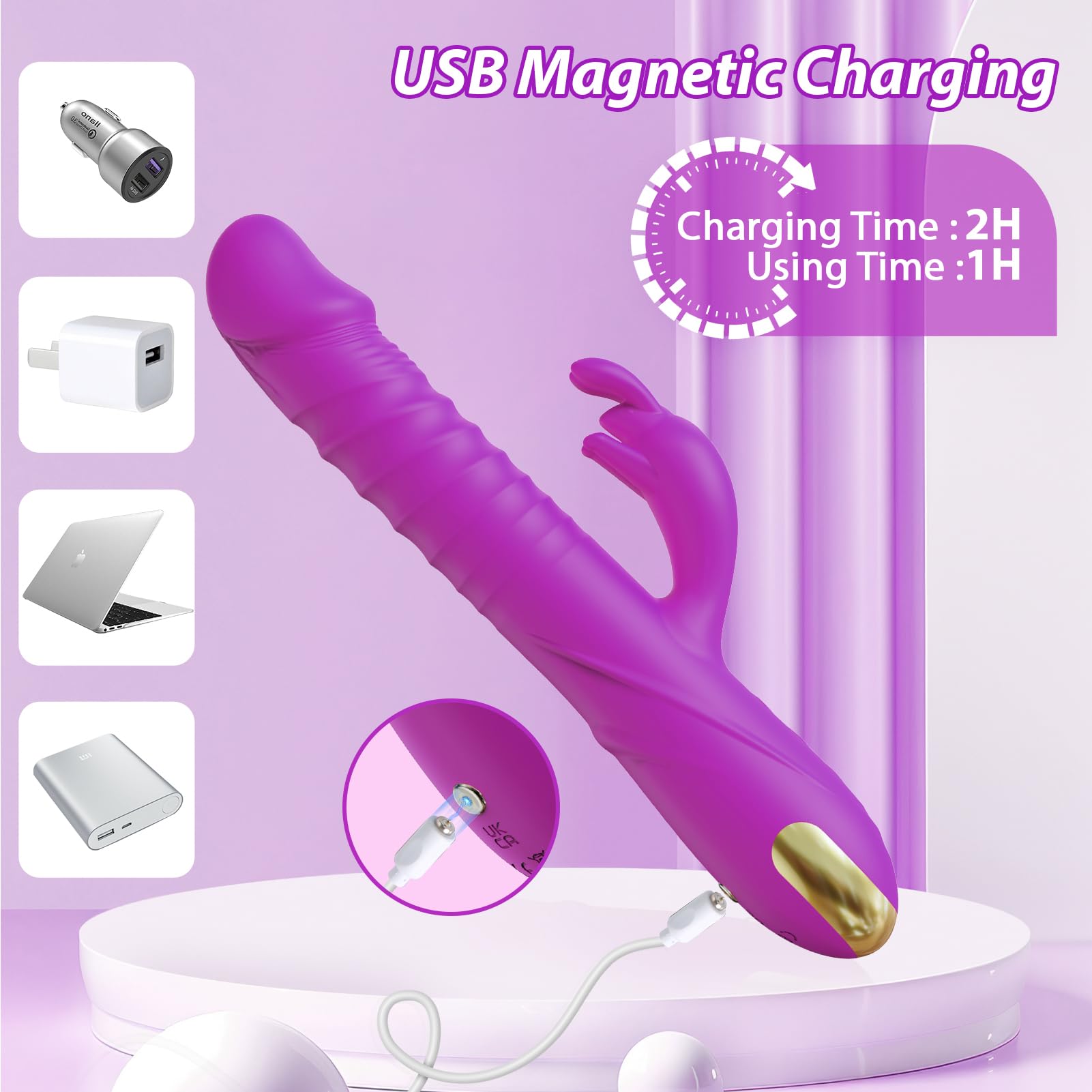 Sex Toys Thrusting Dildo Vibrator, Adult Toys G Spot Rabbit Vibrator with 3 Thrusting Modes & 10 Vibrating Modes