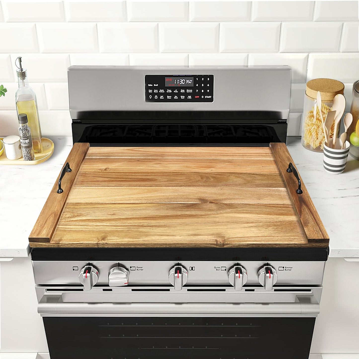 GASHELL Noodle Board Stove Cover with Handles, Multiple Stove Top Cover Board for Electric/Gas Stove Top(Forest Green)