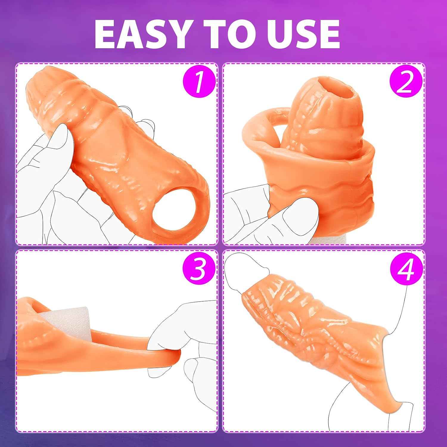 Monster Penis Sleeve with 3 Textures, Girth Enhancer for Men, Soft Silicone Cock Extender, Reusable Penis Sheath for Enlarge & Delay, Realistic Veins Sex Toys for Couples