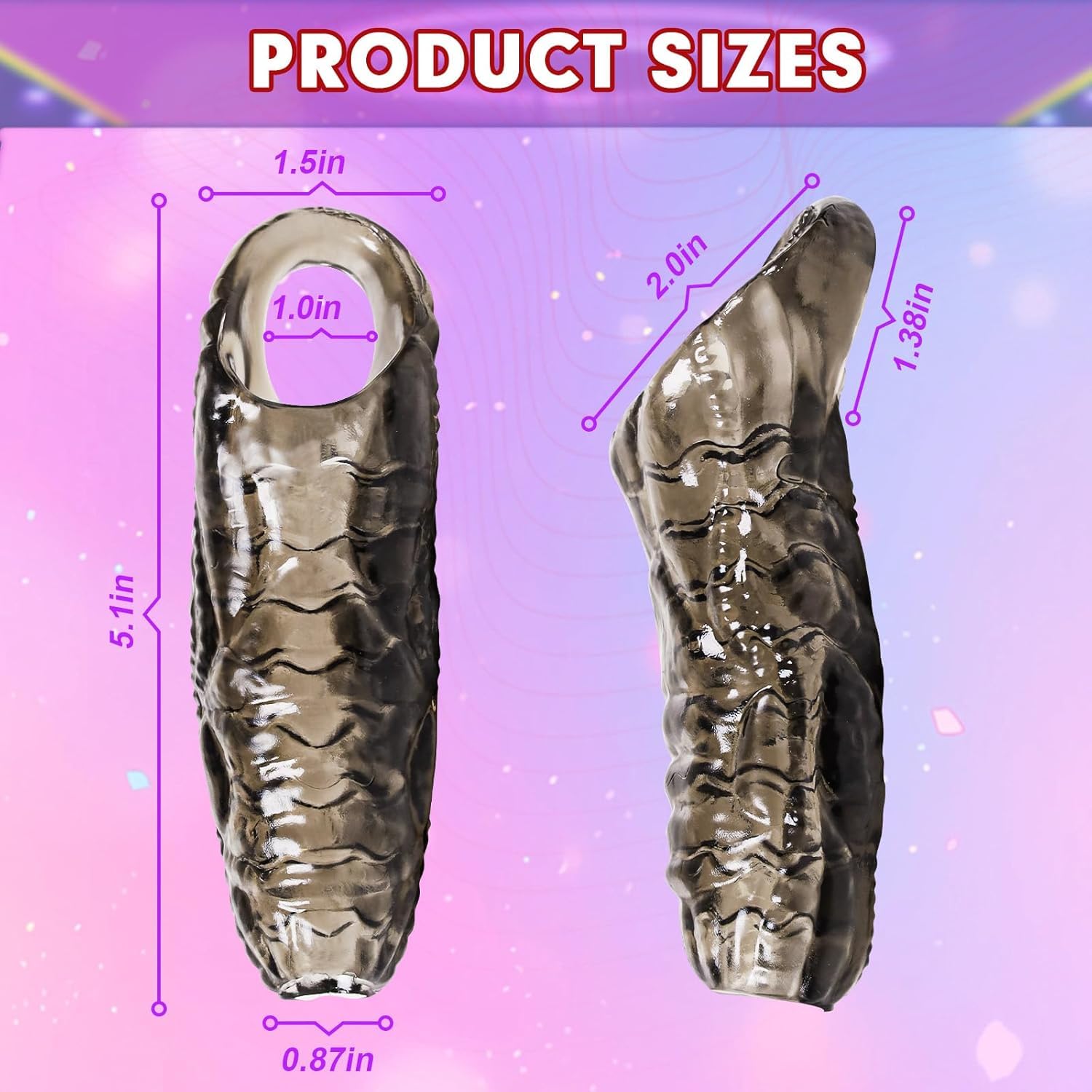 Monster Penis Sleeve with 3 Textures, Girth Enhancer for Men, Soft Silicone Cock Extender, Reusable Penis Sheath for Enlarge & Delay, Realistic Veins Sex Toys for Couples
