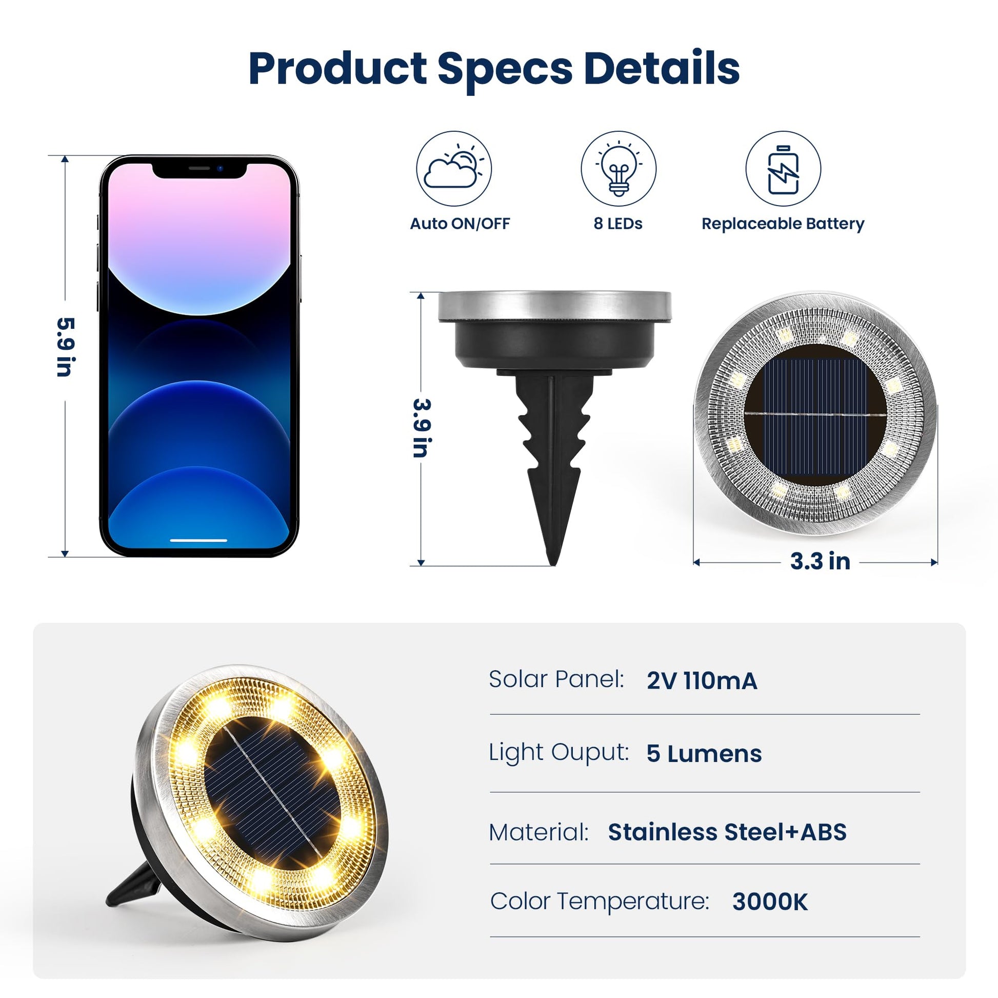 SOLPEX Solar Ground Lights Outdoor Waterproof, Solar Powered Pathway Lights, Landscape Lighting for Garden Walkway Driveway Backyard