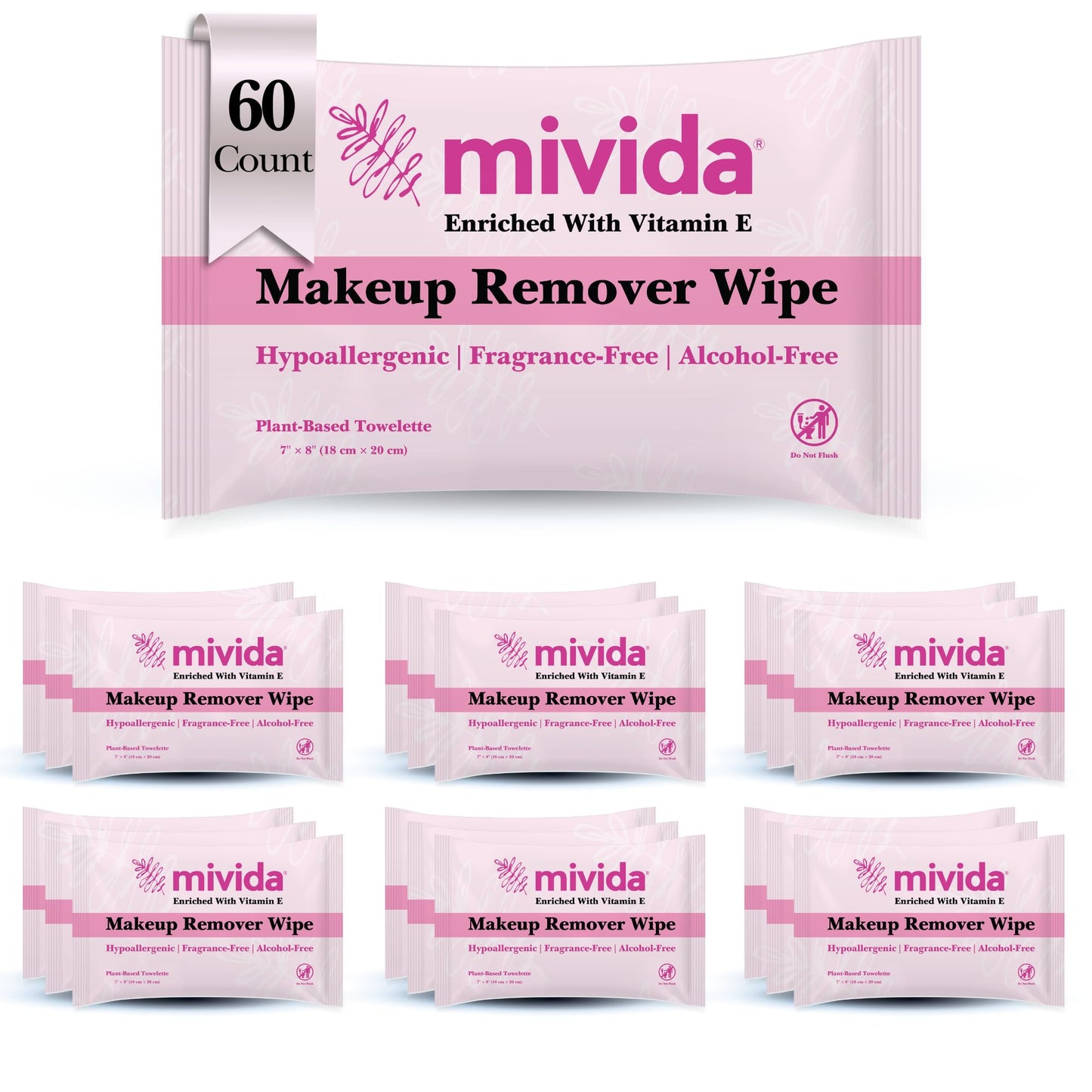 mivida Individually Wrapped Makeup Remover Wipes with Vitamin E | Hypoallergenic, Fragrance-Free, Alcohol-Free makeup wipes | Travel Essentials, Bulk make up wipes singles