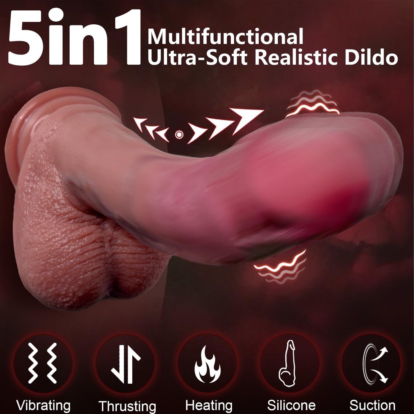 Realistic Thrusting & Heated Silicone Dildo, 5-in-1 Vibrating Sex Toy Machine with Suction Cup, Automatic Remote Dildo Vibrator for Women, Anal & G-Spot Stimulation, Female Kinky Sex Toy Game