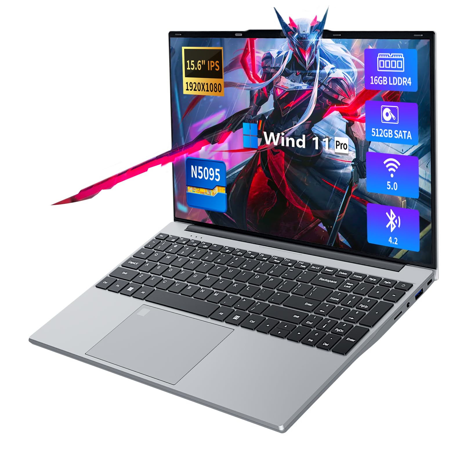 KUMNOSAL 2026 Laptop,15.6 Inch Laptop Computer with Celeron N5095,16GB 512GB SSD,180 Angle Opening Lap top, Fingerprint Unlock with Backlit Keyboard,1920 * 1080 FHD, WiFi5, BT 4.2, Type-A HDMI