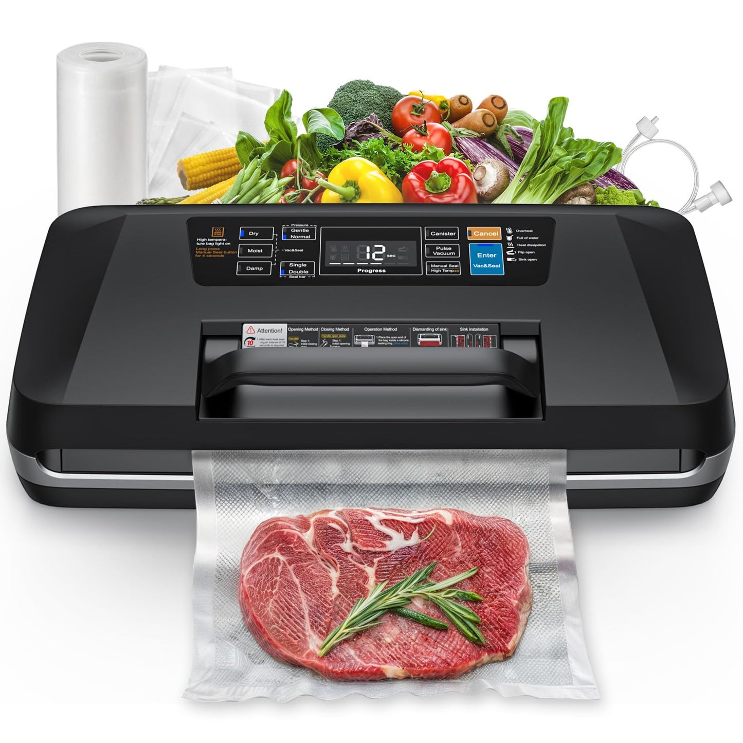 Vacuum Sealer for Food, 10 Modes 95KPa vacuum sealer for Wet/Dry Food, Automatic Food Vacuum Sealer Machine with Double Seal Strip