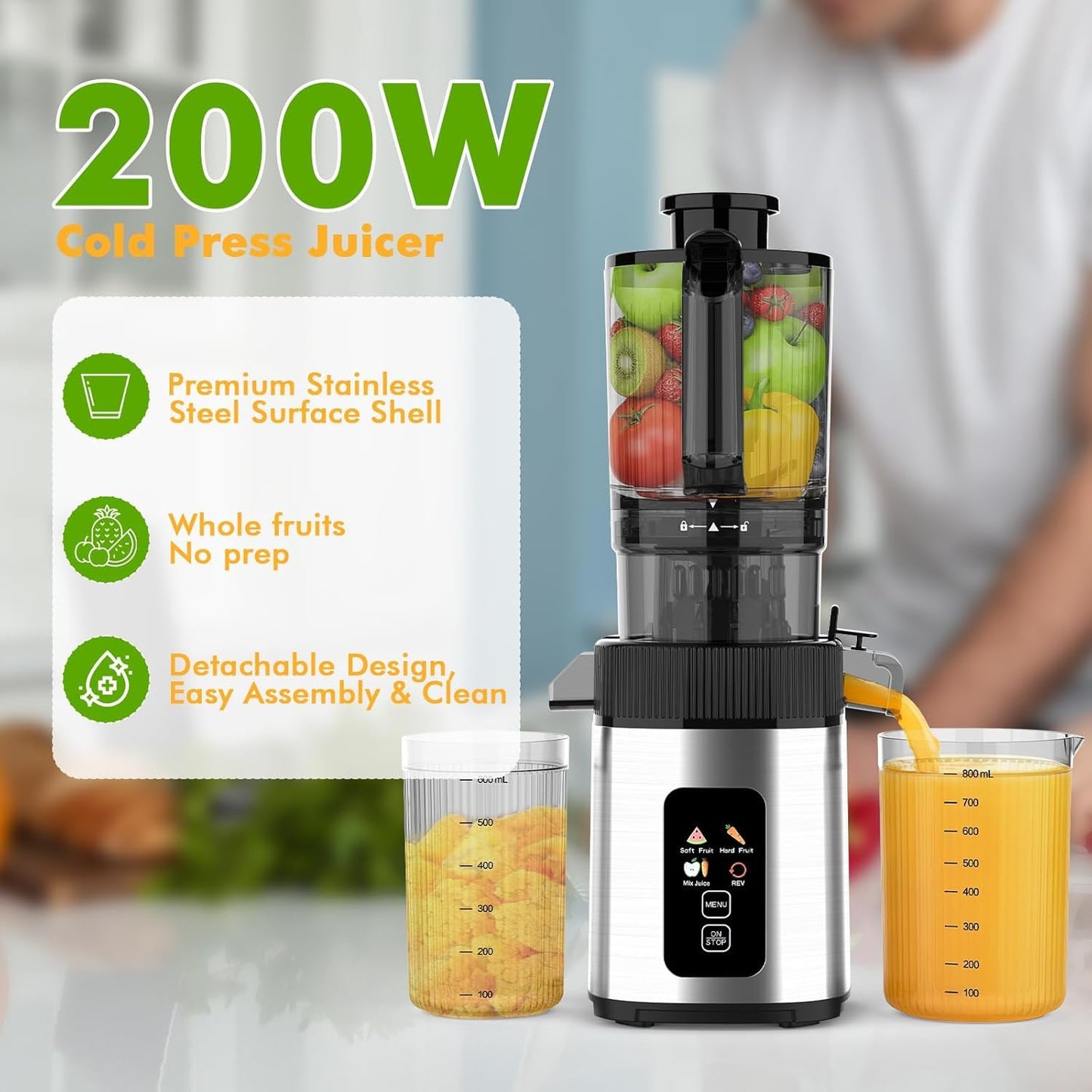 Electactic Slow Juicer Machine with 300W Pure Copper Motor