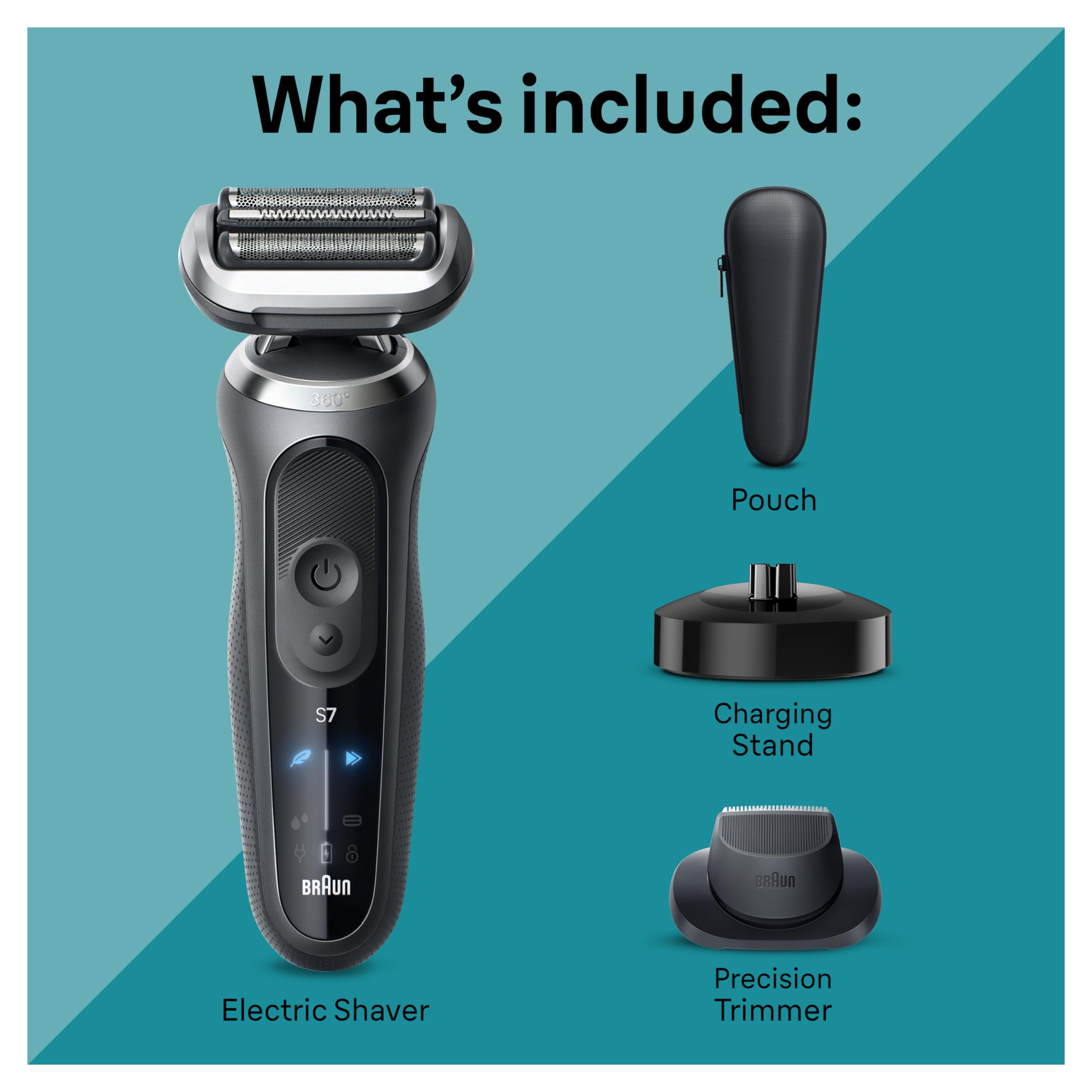 Braun Series 7 7071cc Flex Electric Razor for Men with SmartCare Center, Precision Trimmer, Wet & Dry, Rechargeable, Cordless Foil Shaver, Silver