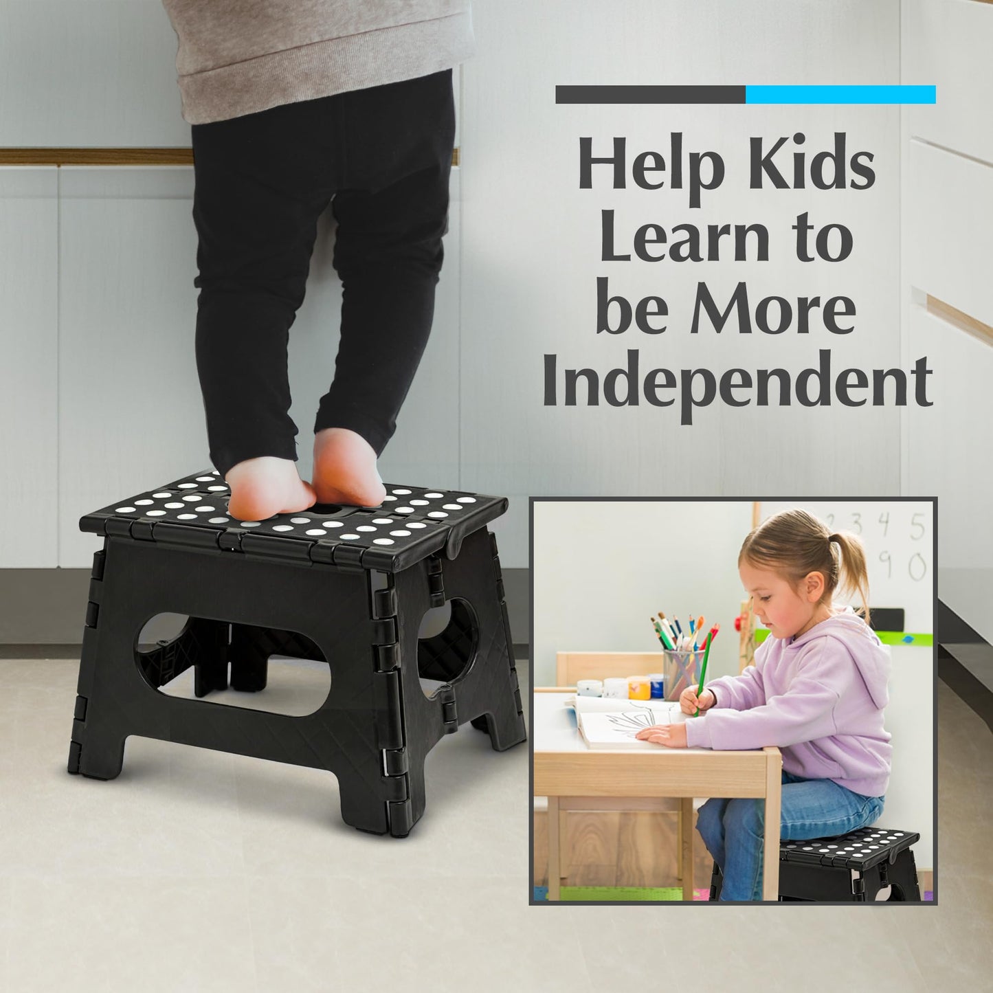 Handy Laundry Folding Lightweight Step Stool - Sturdy Enough to Support Adults and Safe Enough for Kids - Opens Easy with One Flip - Great for Kitchen, Bathroom or Bedroom