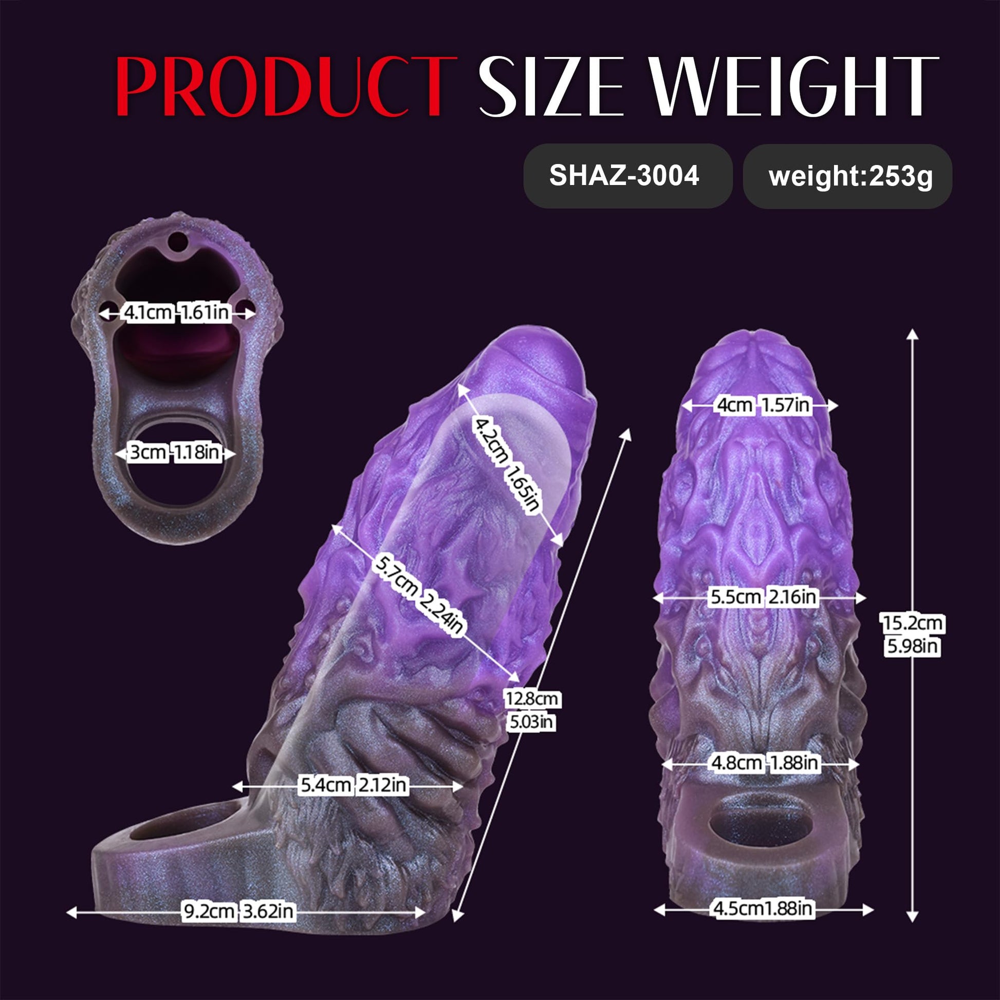 Girth Enhancer Sleeve, Monster Penis Sleeve with Cock Ring & 3 Built-in Resin Rod, Purple Silicone Pennis Extender Enlarger, Impotence Delay Ejaculation Dick Extension Sex Toys for Men Couples