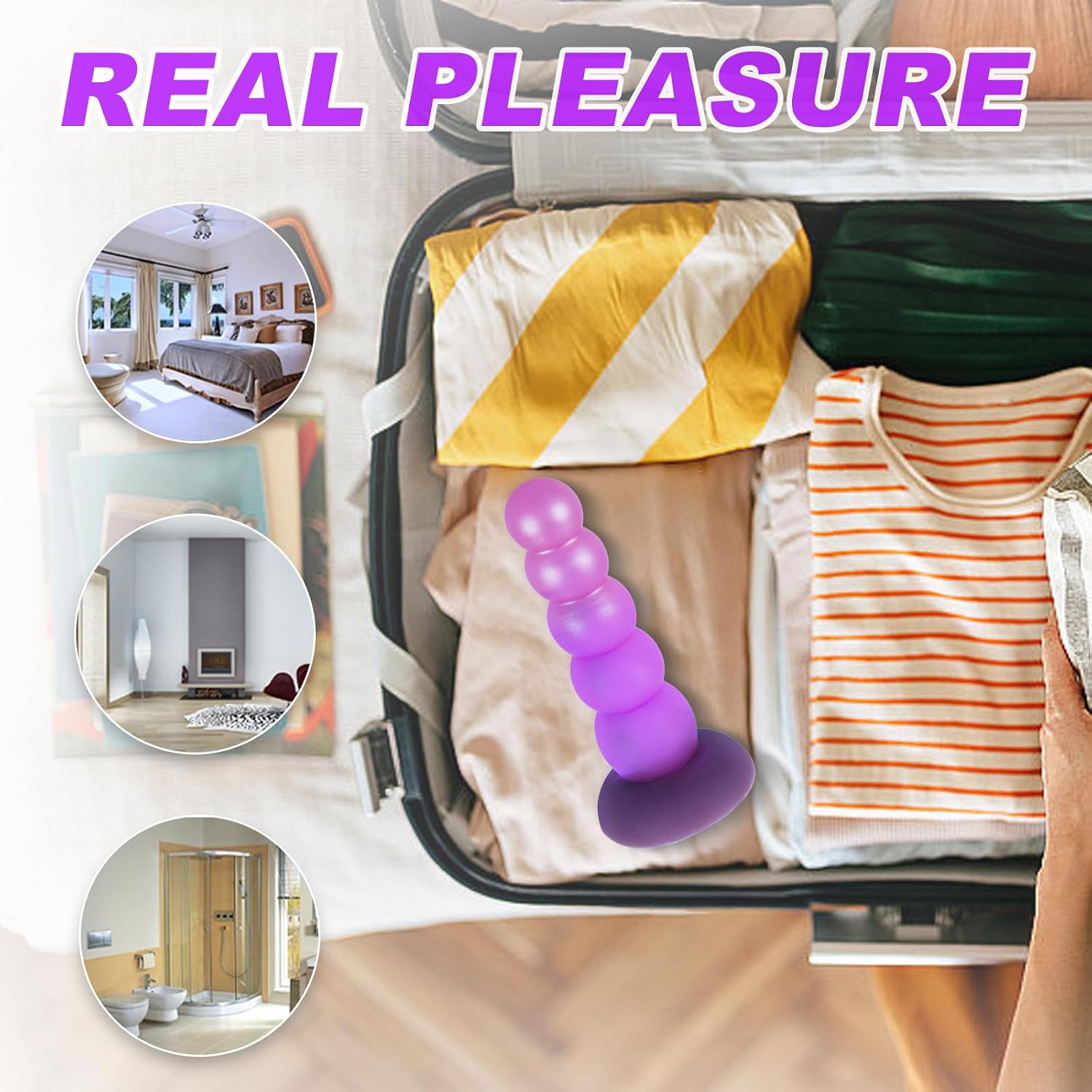 5.5 Inch Small Silicone Beads Dildo Anal Plug with Suction Cup, Soft Fantasy Pink Purple 5 Knots Dildos Butt Plug, G-Spot Dildo Prostate Massager Anal Trainer Expander Sex Toy for Women Men Beginner