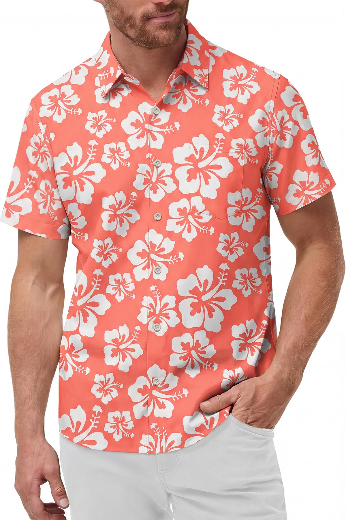 KYKU Mens Hawaiian Shirts Short Sleeve Button Down Summer Vacation Beach Shirts, Pleated Back, with Pocket