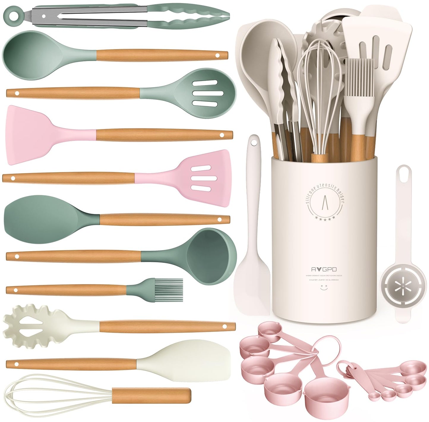 Dishwasher Safe Large Silicone Cooking Utensils Set - Heat Resistant Silicone Kitchen Utensils for Cooking, Spatula Sets, Kitchen Utensil Gadgets for Non-Stick Cookware, BPA FREE (Grey)