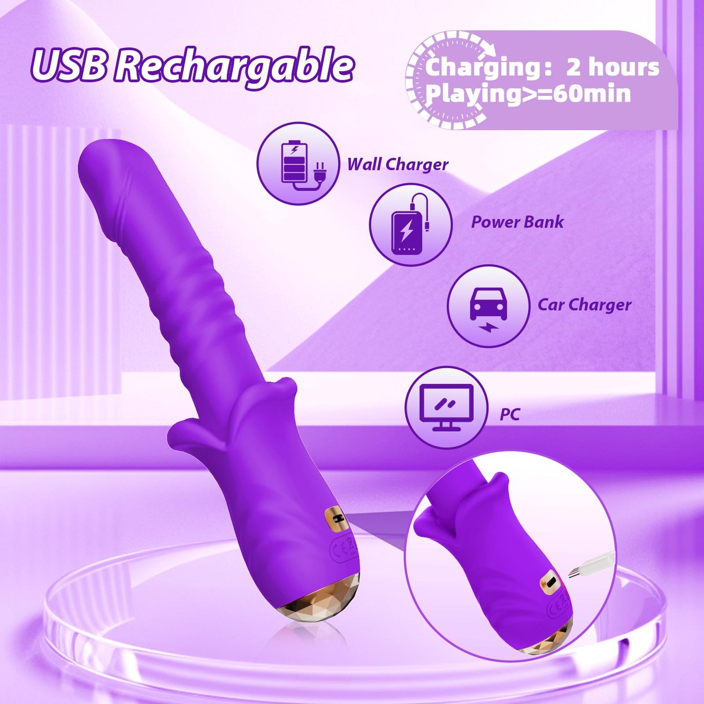 DFEUSY Vibrator Thrusting Dildo - Realistic Vibrator with 9 Thrusting & 9 Vibrating Modes, Adult Sex Toy for Women and Couple