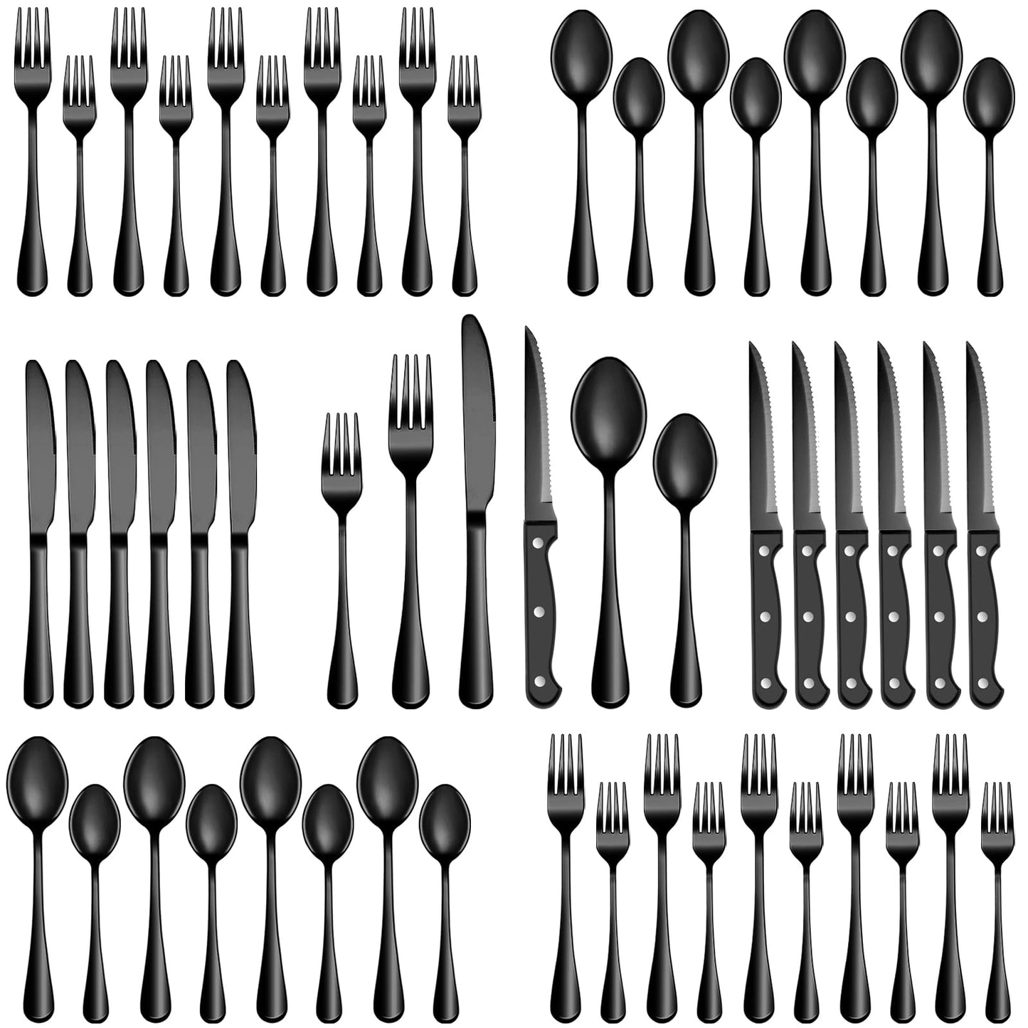 24 Pc Silverware Set with Steak Knives, Stainless Steel Flatware, Mirror Polished Cutlery, Dishwasher Safe