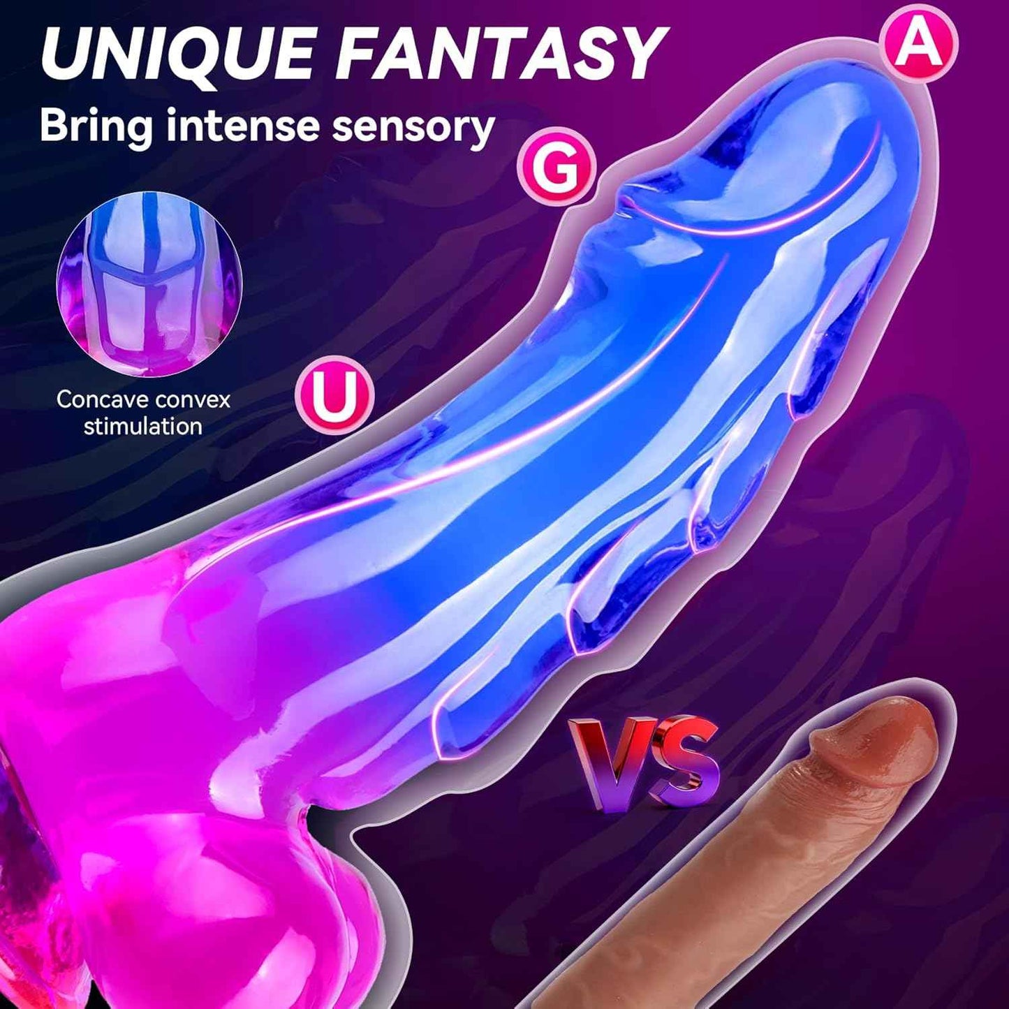 Greatwinner Realistic Dildo 7.8in Curved Silicone Suction Cup Purple Blue