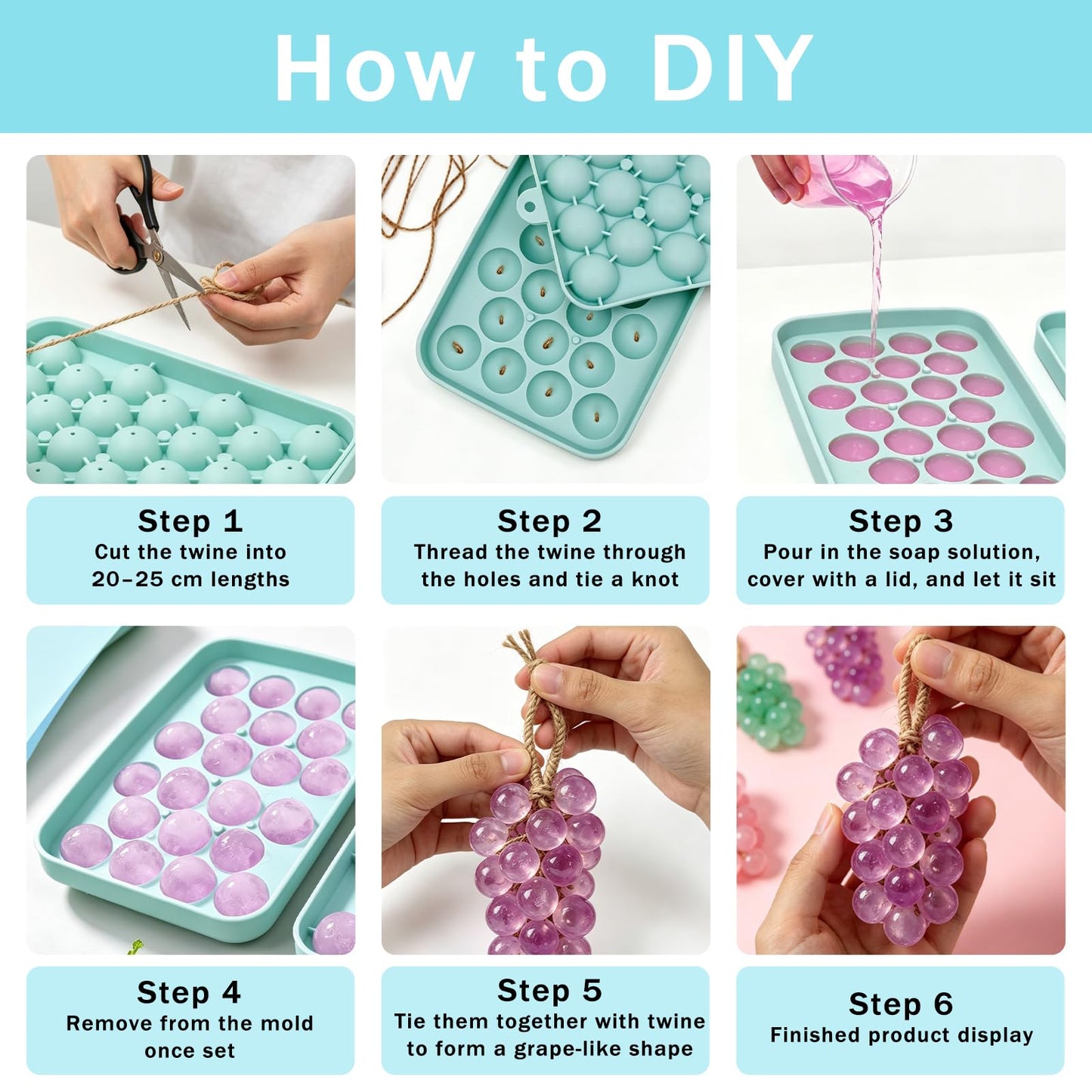 Silicone Soap Mold with Hemp Cord, DIY Grape Soap Making Kit for Beginners Grape Silicone Mold Exquisite Handmade Grape Soap Mold for Gift & Home Decor (Without Soap)