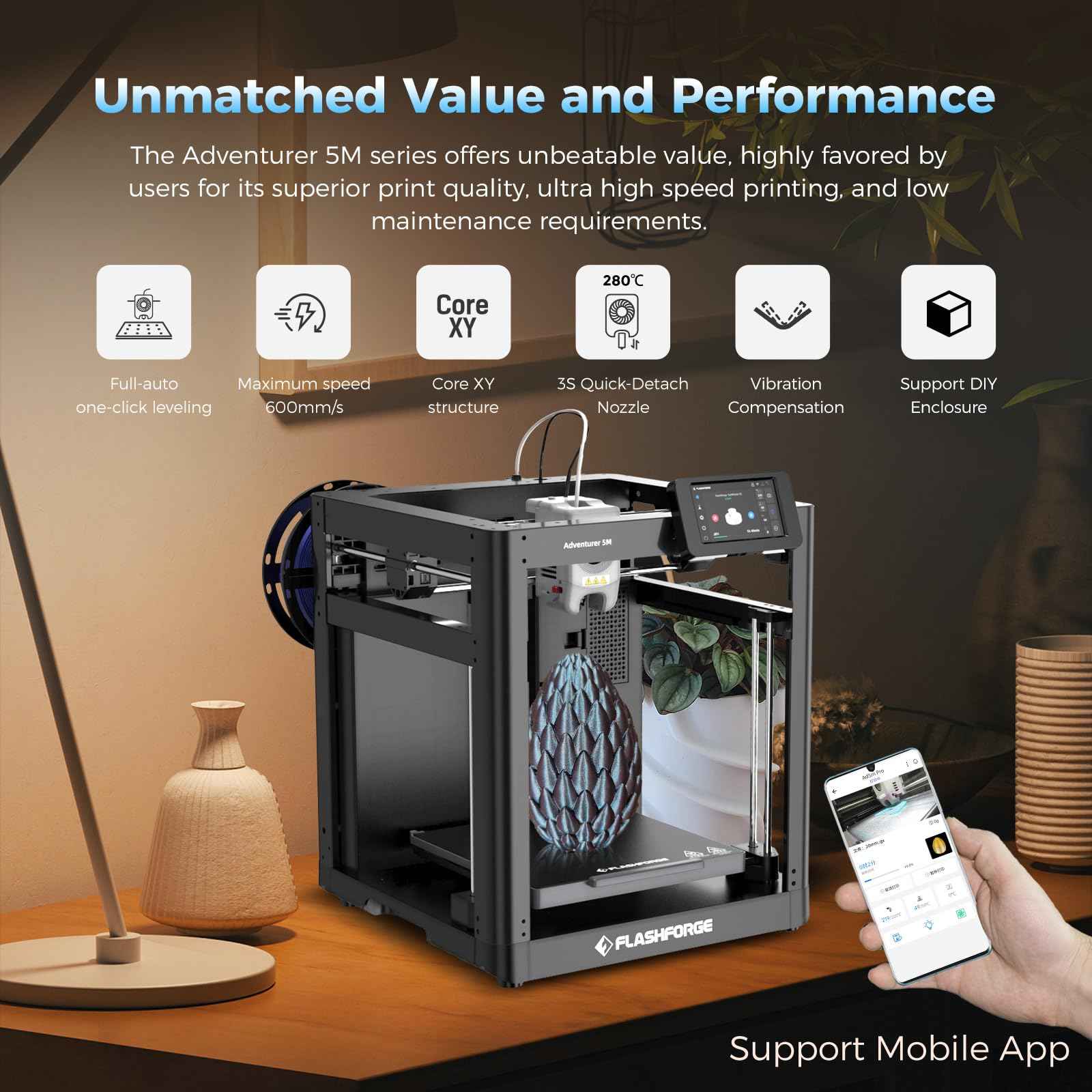 FLASHFORGE 3D Printer Adventurer Sereis Self Leveling with Quick Removable Nozzle, Built-in HD Camera, Easy to Use for Beginners