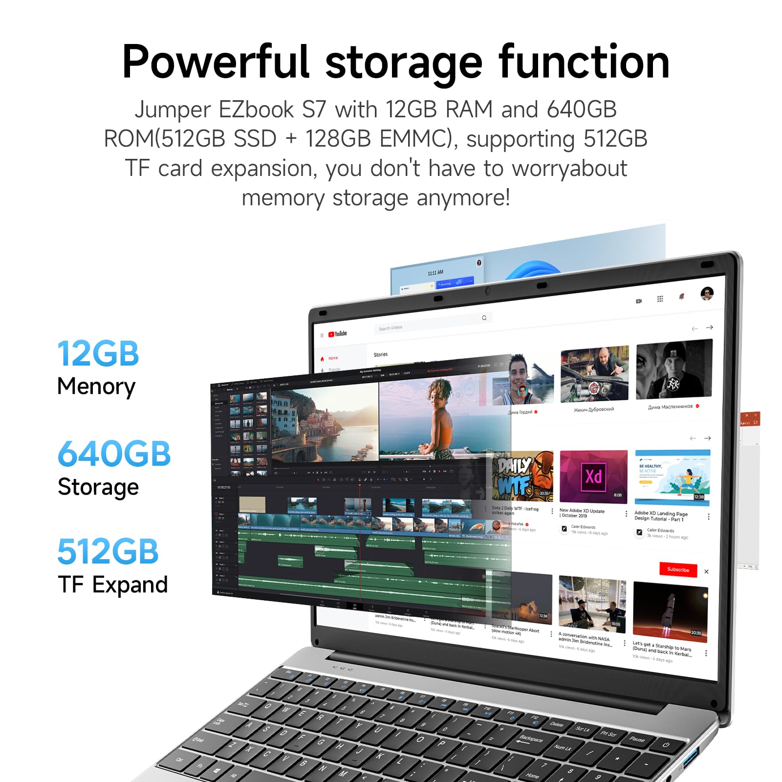 jumper 15.6" FHD Laptop, 10th Gen Intel Dual-Core Processor(1.9GHz), 12GB RAM 640GB Storage, 1 Year Office 365, Numeric Keyboard, HDMI, WiFi5, 38Wh Battery, Windows 11 Laptop for Business and Student