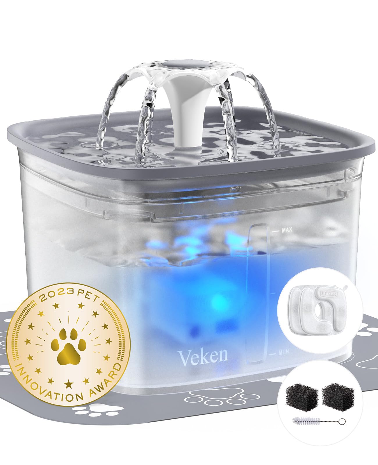 Veken Innovation Award Winner 95oz/2.8L Pet Fountain, Automatic Cat Water Fountain Dog Water Dispenser with Replacement Filters for Cats, Dogs, Multiple Pets