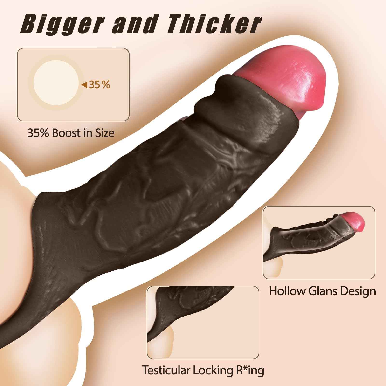 Reusable Penis Sleeve with Cock Ring, Open-Ended Ultra-Soft Silicone Cock Sleeve Penis Enlarger for Couples Men Adult Sex Toy