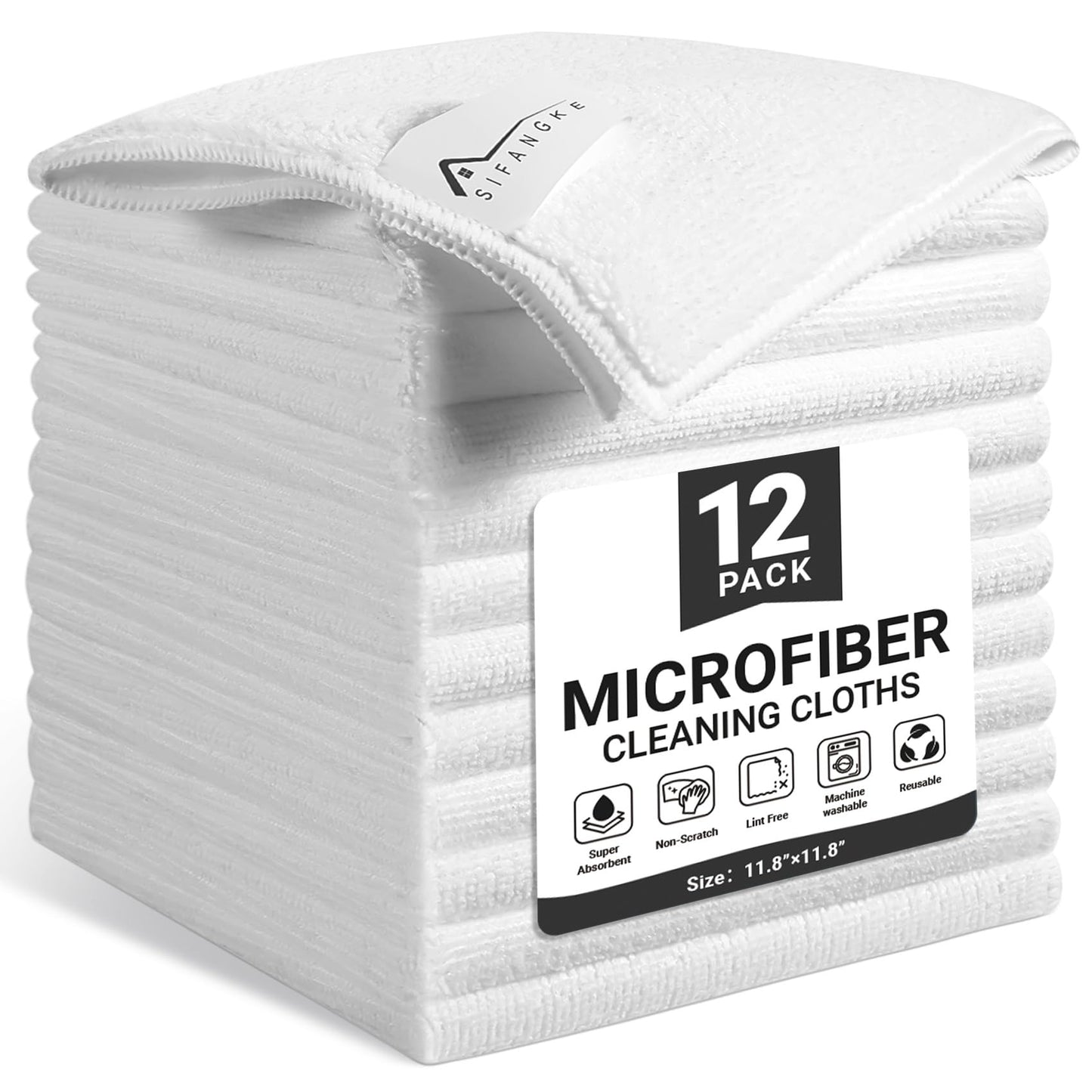 SIFANGKE Microfiber Cleaning Cloth, Lint-Free and Highly Absorbent Rags, Reusable Microfiber Towels for Car, Kitchen, Bathroom and Household Cleaning Supplies, 11.8"X11.8"