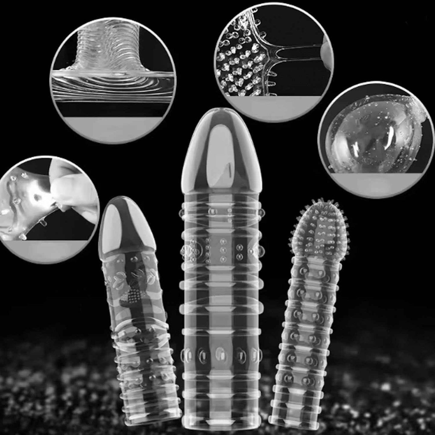 Transparent Penis Extender Cock Sleeve Male Sex Toy for Couples,4Pcs Realistic Dildo Penis Sleeve Enlarger Add Girth & Length,Soft Elastic Penis Ring Extension Fit for Enhanced Intimacy Adult Sex Toys