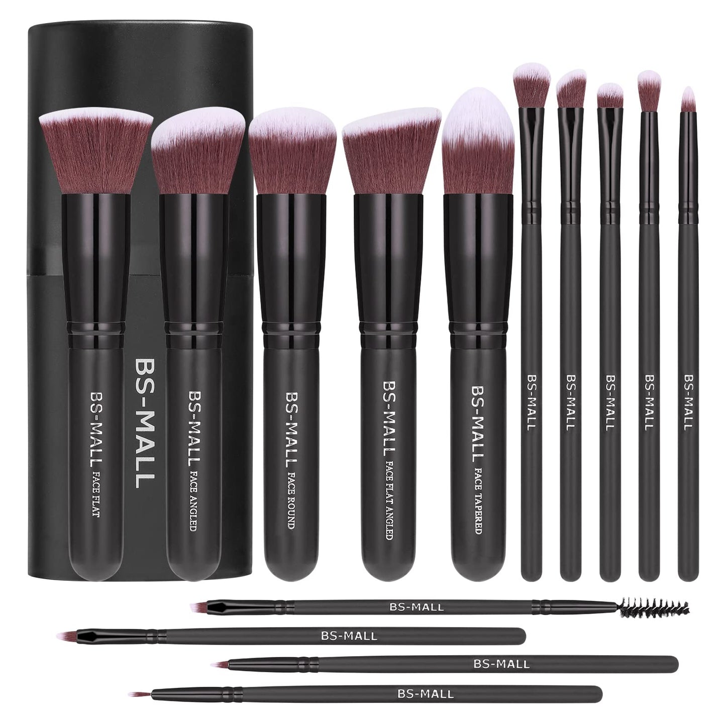 BS-MALL Makeup Brush Set 14 Pcs With Case - Foundation Brush, Concealer Brush, Blush Brush & Flawless Application – Complete Luxury Cosmetic Brush Kit For Travel & Daily Use