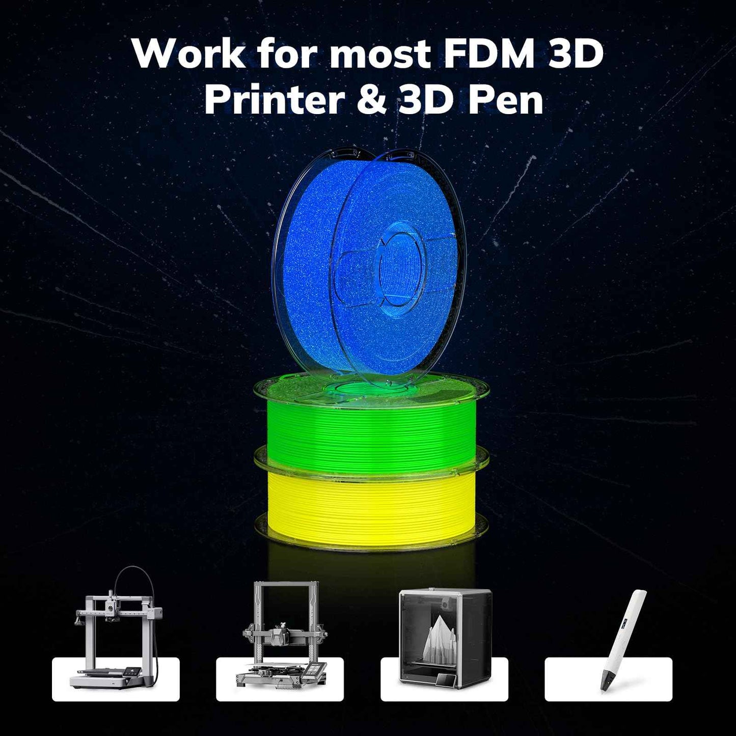 AMOLEN Glow in The Dark PLA Filament, 1.75mm PLA 3D Printer Filament