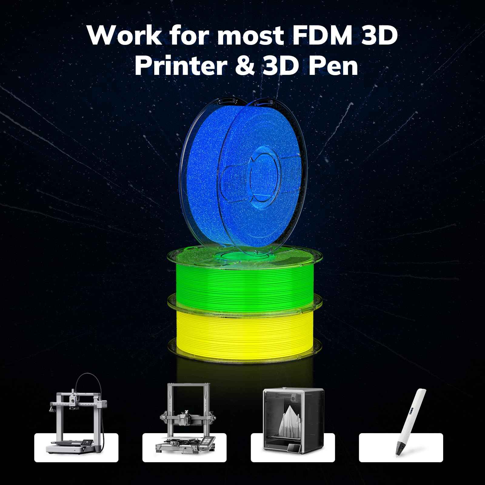 AMOLEN Glow in The Dark PLA Filament, 1.75mm PLA 3D Printer Filament