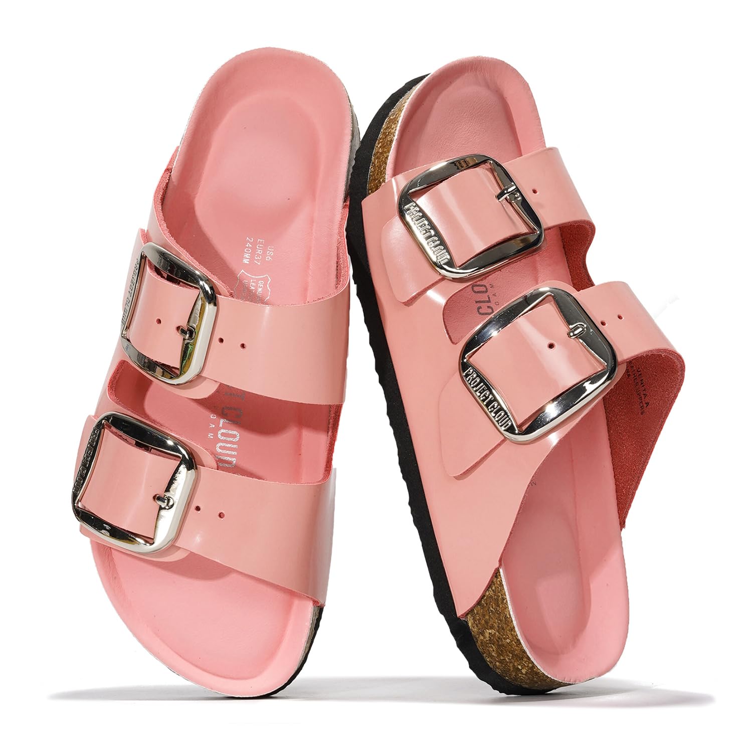 Project Cloud 100% Genuine Leather Flat Sandals for Women 2026 Comfortable Beach Essentials Womens Sandals Memory Foam Vacation Essentials Slides for Women Footwear (Santorini)