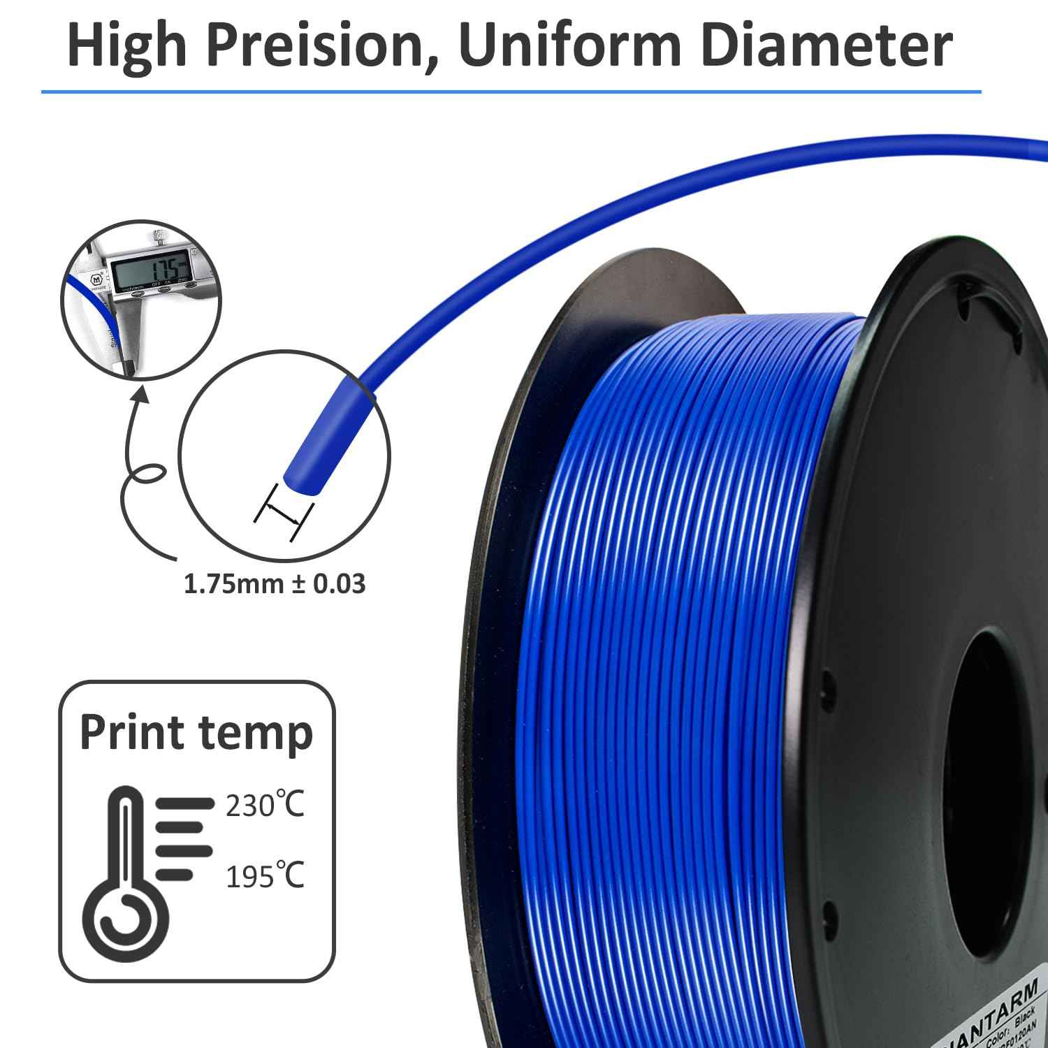 GIANTARM 3D Printer PLA Filament, Glitter Blue Filament, 1.75mm Dimensional Accuracy +/-0.03mm, 1080 Feet per Roll, Vacuum Packaging, for Most 3D FDM Printer