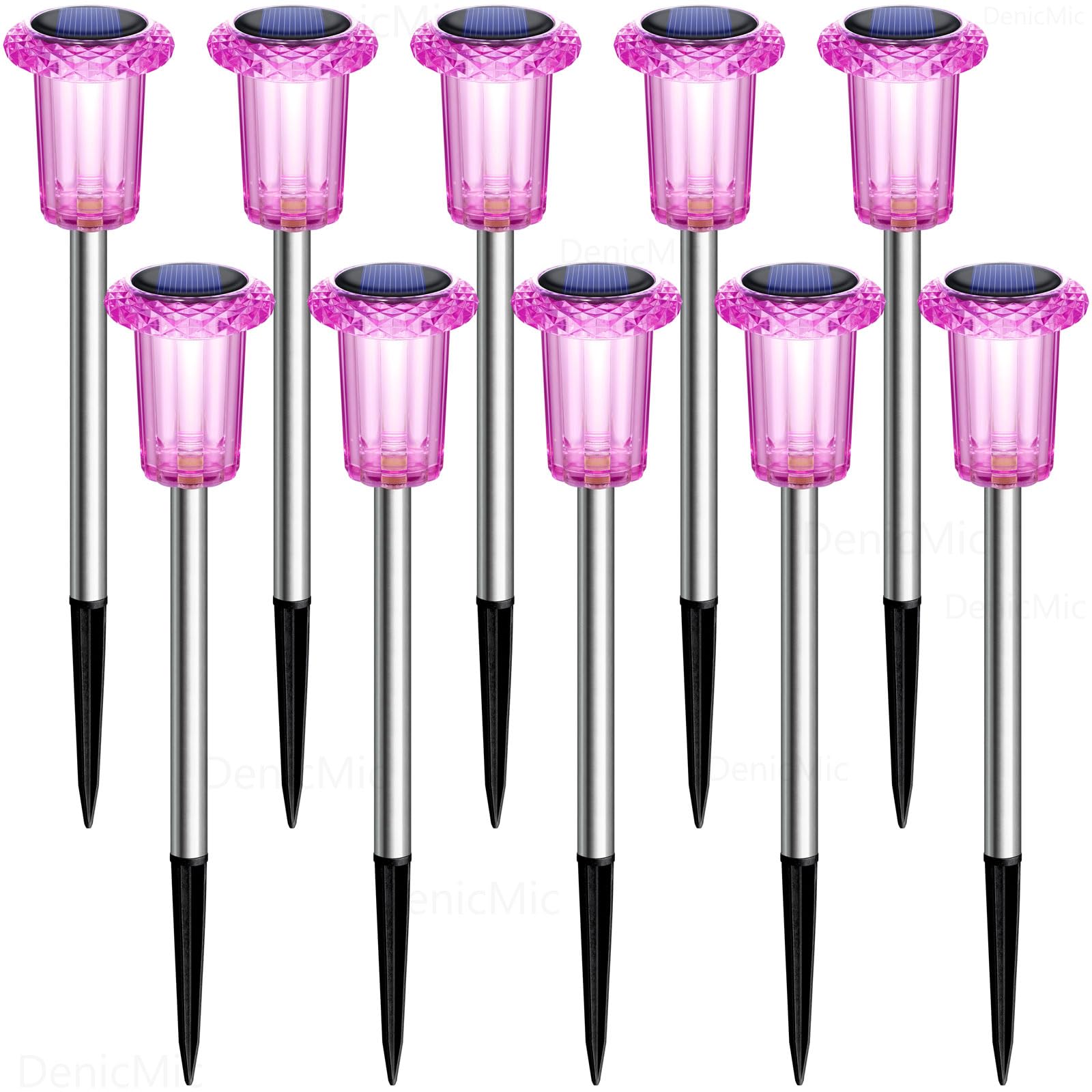 DenicMic Solar Lights Outdoor Pathway Lights LED Waterproof Acrylic Lamp Head Stainless Steel Stake for Yard Garden Landscape Path Walkway Driveway Patio Lawn