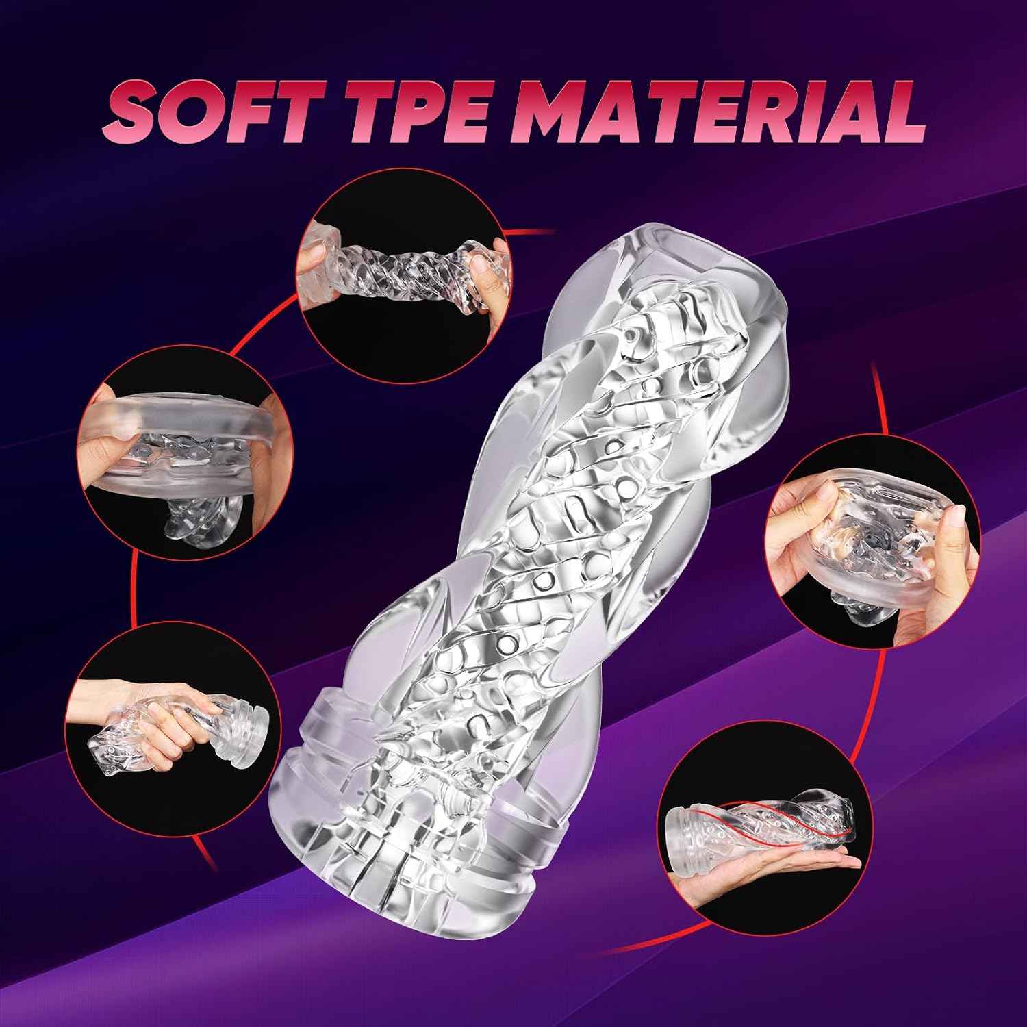 3 Ways to Use Male Masturbator Manual Reusable Handheld with Lifelike Ultra-Soft Textured, Male Masturbation Stroker Sleeve Stimulation Pocket Pussies Sex Toys Penis TPE Masturbation Sleeve for Men