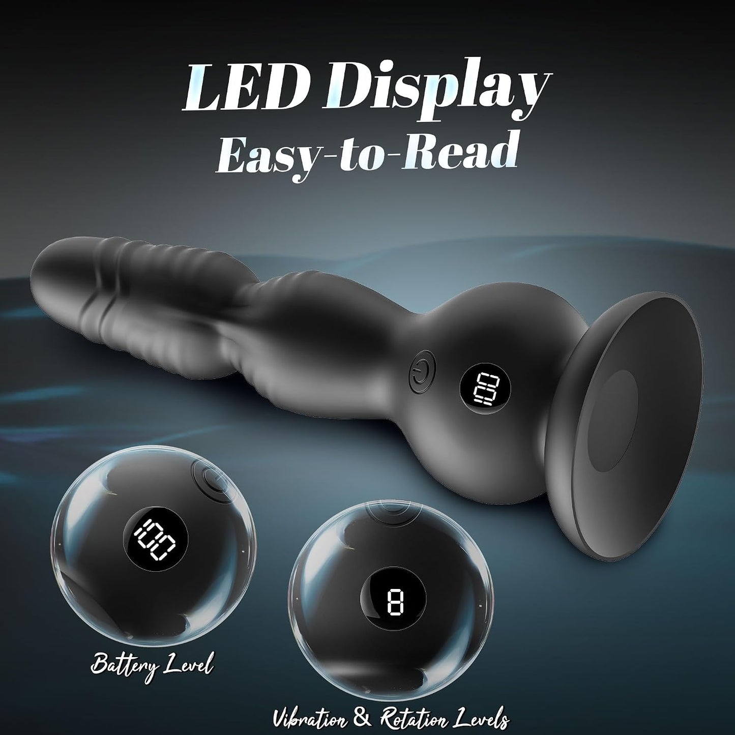 360°Rotation Anal Vibrators Prostate Massager, 10 Modes Rotating Vibrating Anal Beads LED Display Butt Plug with Remote Control, Strap-on Anal Sex Toys with Strong Suction Cup Adult Toys for Men