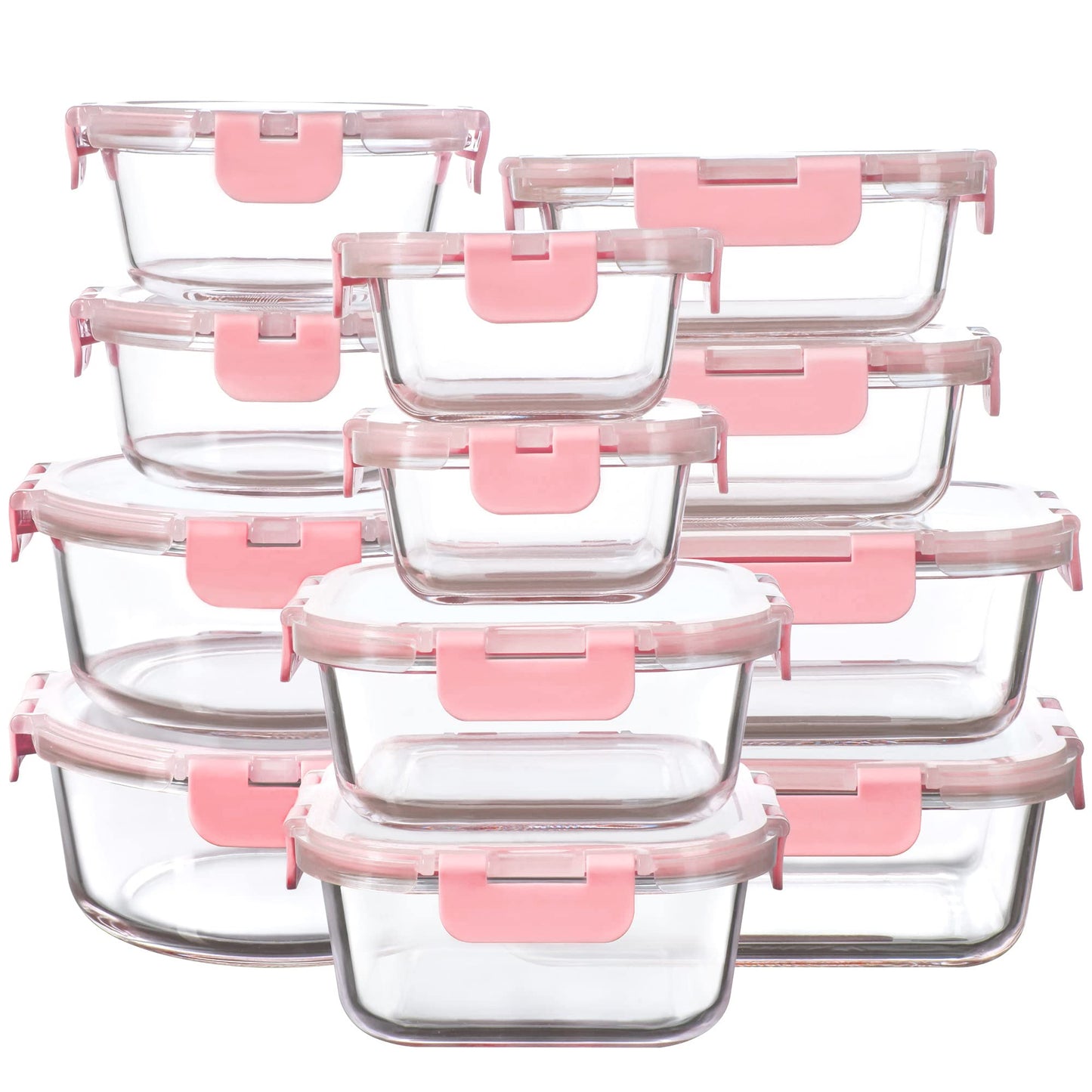 FAWLES 12 Pack Glass Meal Prep Containers with Airtight Lids, Leak-Proof Food Storage Containers, Dishwasher/Microwave/Oven/Freezer Safe Glass Containers for Lunch, Leftovers, to Go
