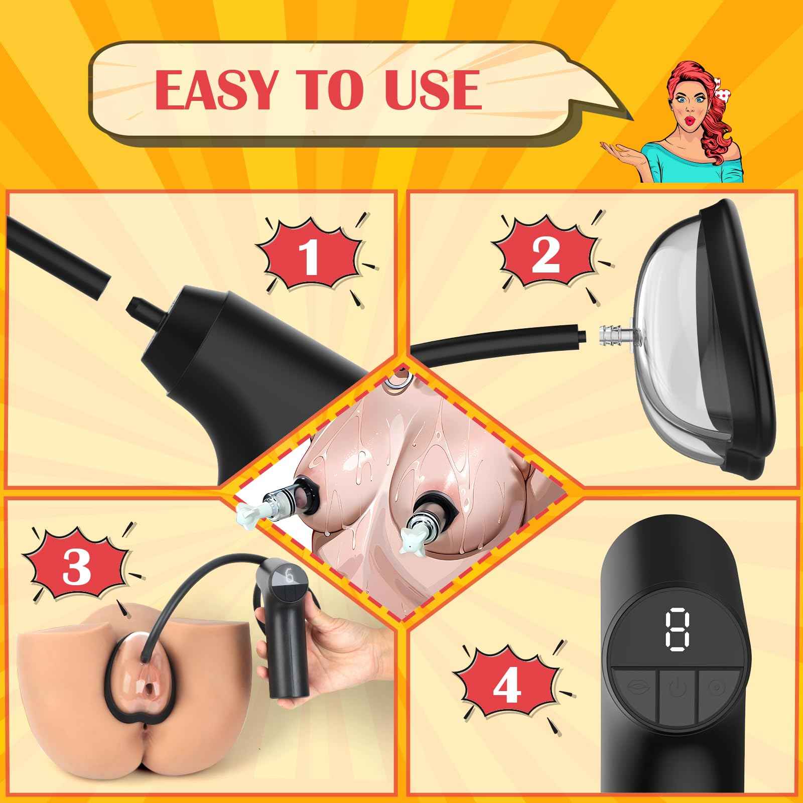 Electric Pussy Pump Nipple Suckers Sex Toy Kit, BDSM Toys Automatic Clitoral Pump Vagina Pumps with 9 Suction Modes, Female Sex Toys Clit Sucker Sexual Pleasure Tools for Women Couples 4 Cups Included