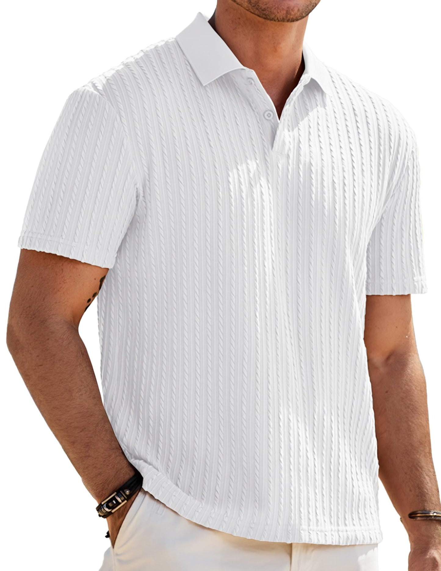 JMIERR Mens Casual Polo Shirt Summer Short Sleeve Vacation Button Beach Knit Stretchy Golf Shirts