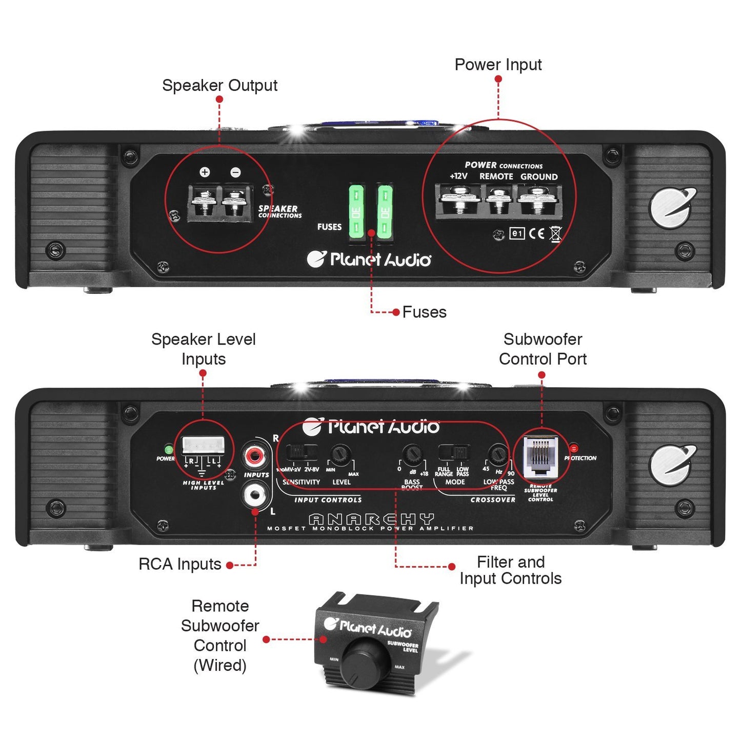 Planet Audio AC2500.1M Monoblock Car Amplifier - 2500 Watts Max Power, 2/4 Ohm Stable, Class A/B, Mosfet Power Supply, Remote Subwoofer Control