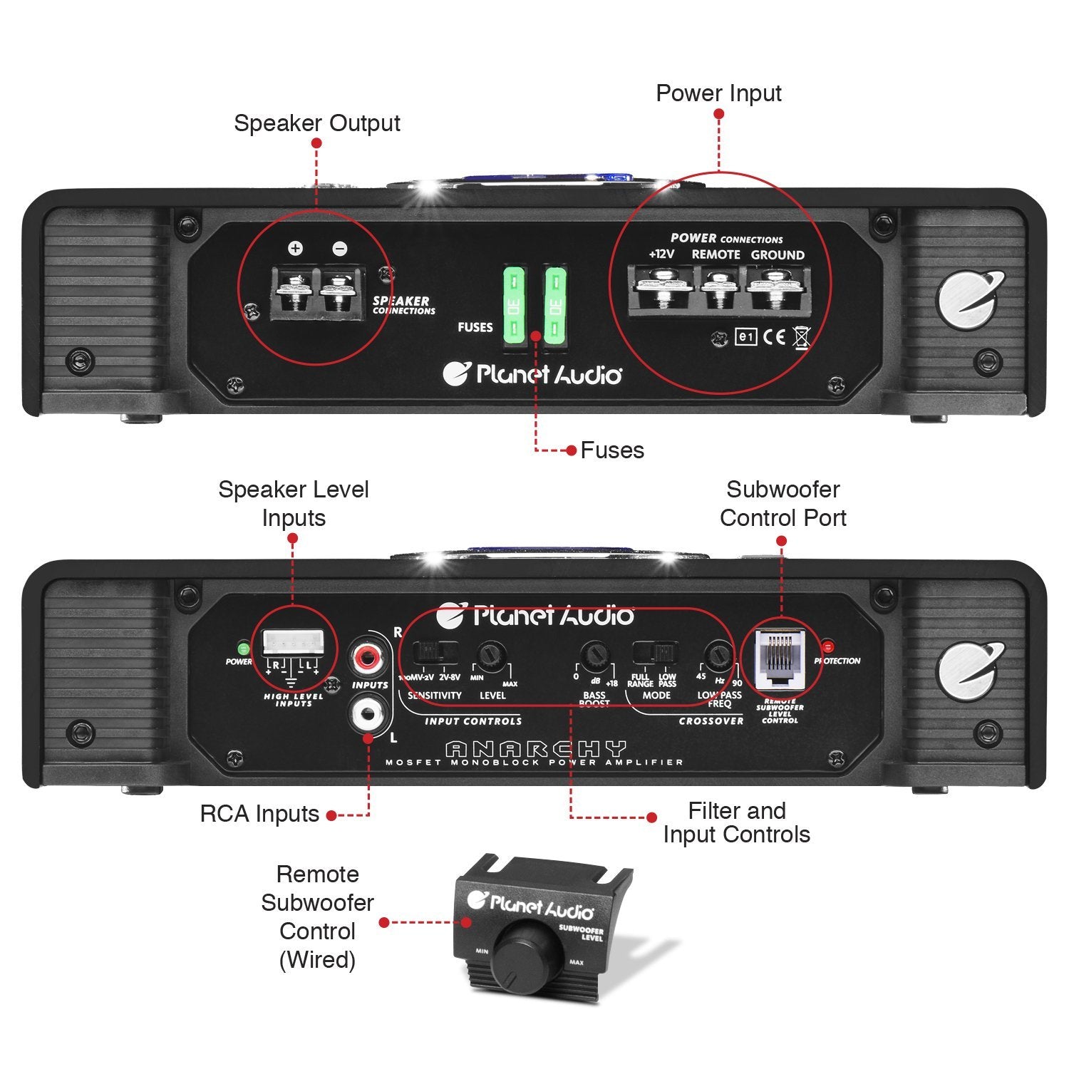 Planet Audio AC2500.1M Monoblock Car Amplifier - 2500 Watts Max Power, 2/4 Ohm Stable, Class A/B, Mosfet Power Supply, Remote Subwoofer Control