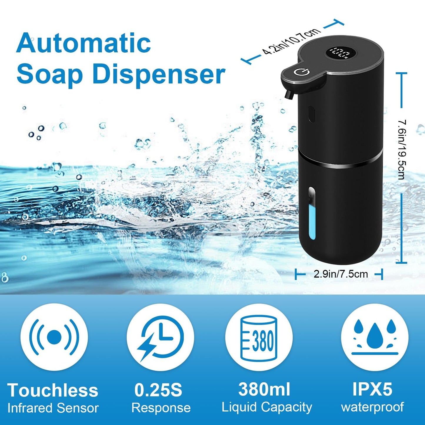 OHIFAST Automatic Soap Dispenser Touchless, USB Rechargeable Smart Hand Soap Dispenser, 6-Level Adjustable, 12.8oz/380mL Wall Mounted for Bathroom Kitchen Dish Soap