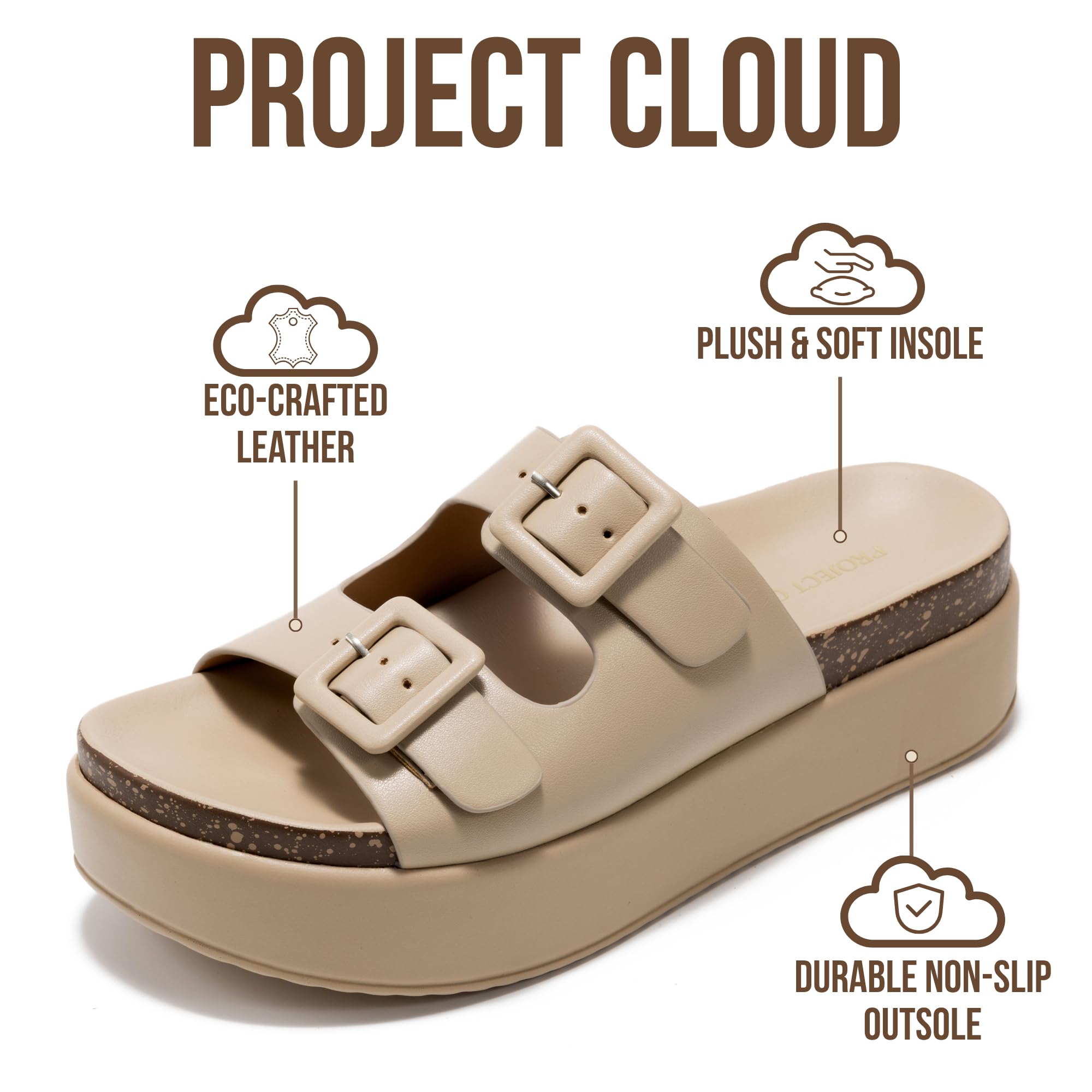 Project Cloud Platform Sandals Women - Plush & Soft Insole Wedge Slides for Women Footwear - Beach Essential Wedge Sandals for Women 2026 (Softy)