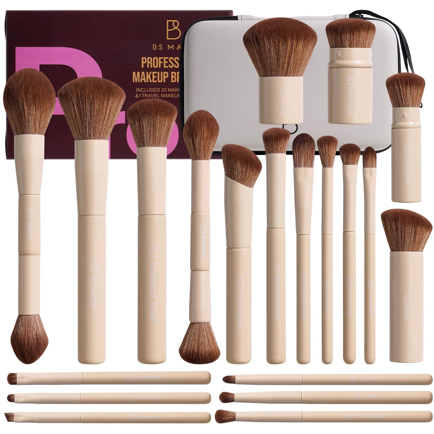 BS-MALL Makeup Brushes Kit – Professional Makeup Tools with Travel Case, Includes Foundation, Powder, Concealer, Lip & Eyeshadow Brushes for Daily Use & Versatile Occasions
