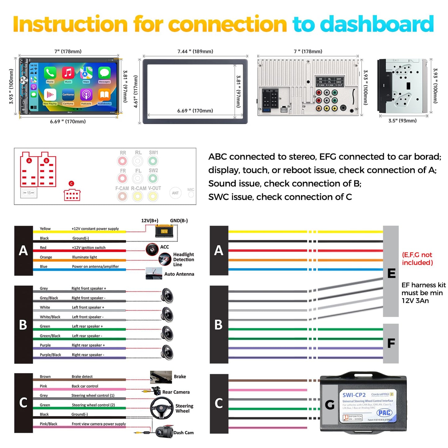 PLZ Car Stereo Wireless Apple Carplay Android Auto, Bluetooth Audio/Radio Receivers