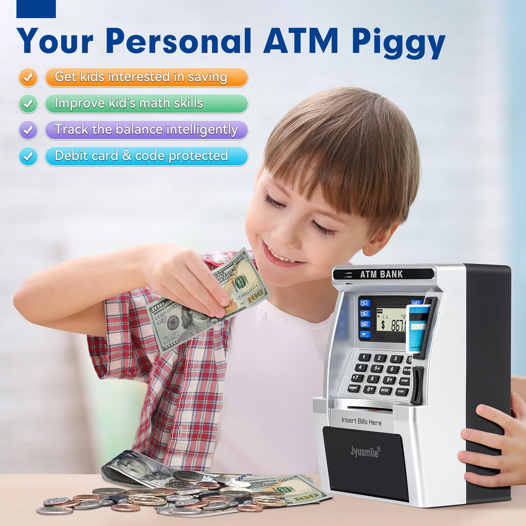 ATM Piggy Bank for Kids, ATM Machine for Real Money, Electronic Savings Safe Box, Toy Gifts for Teen Boys Girls