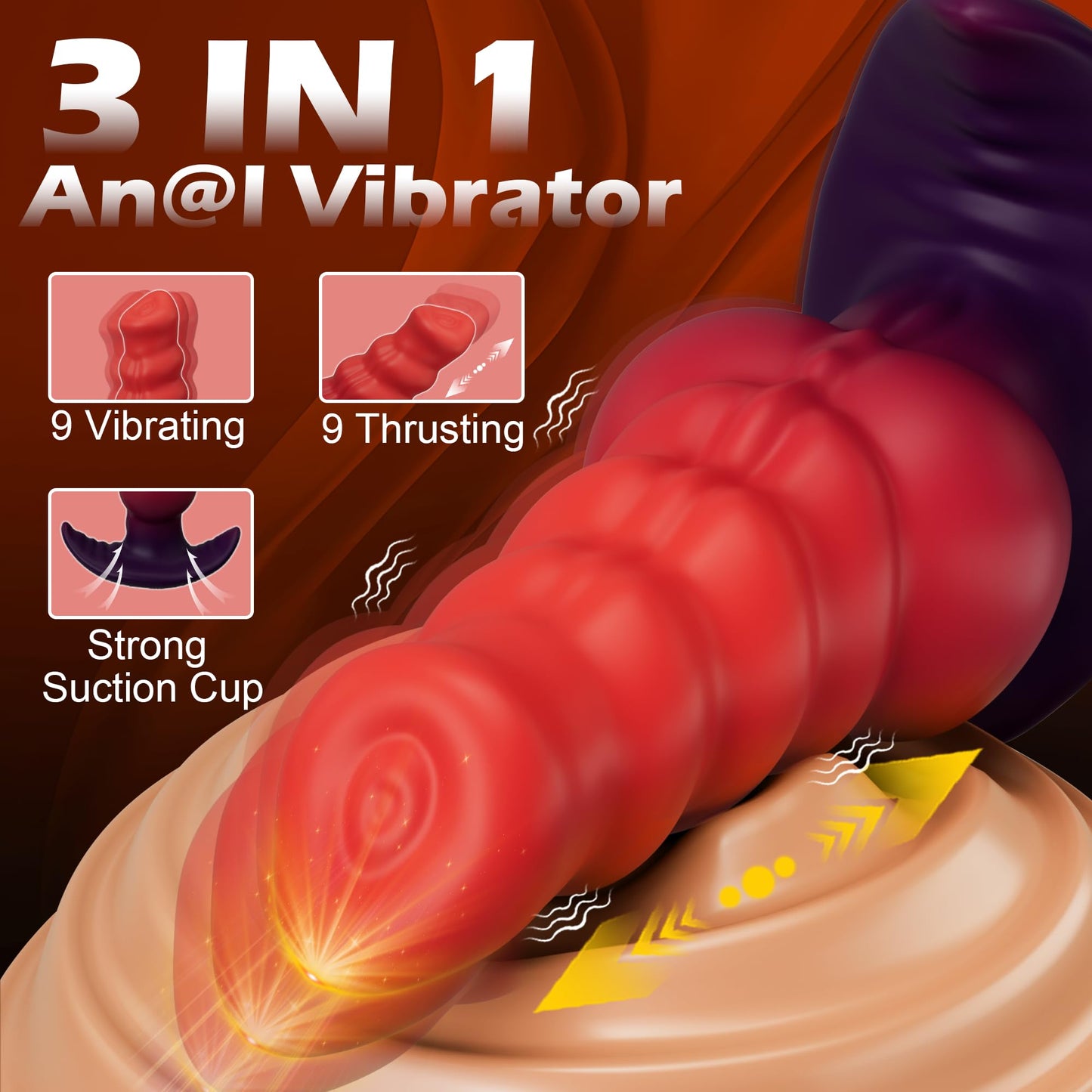 Thrusting Prostate Massager Vibrating Butt Plug Anal Vibrator, Fantasy Monster Knot Dildo Silicone Anal Plug Large Buttplug with 9 Thrusting, Vibration & Suction Cup, Adult Sex Toys for Men Women Gay