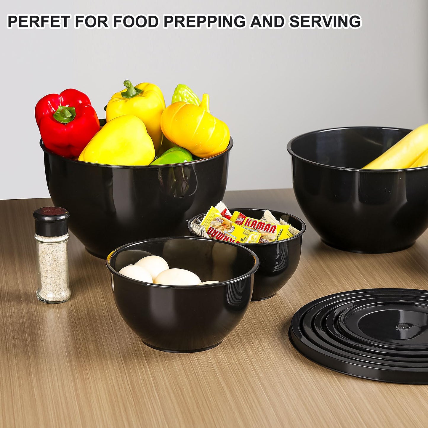 Greentainer Plastic Mixing Bowls with Lids Set for Kitchen, 5 Set Nesting Bowls for Mixing, Baking, Prepping, Cooking and Serving Food, Mixing Bowls Dishwasher, Microwave Safe