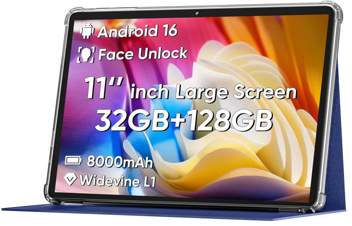 COLORROOM 2026 Android16 Tablet 11inch, Face Unlock, 18W Fast Charging, 32GB+128GB+1TB Expand, Octa-core CPU, 8000mAh Large Battery, WiFi6, Touchscreen Display, Widevine L1 Tableta