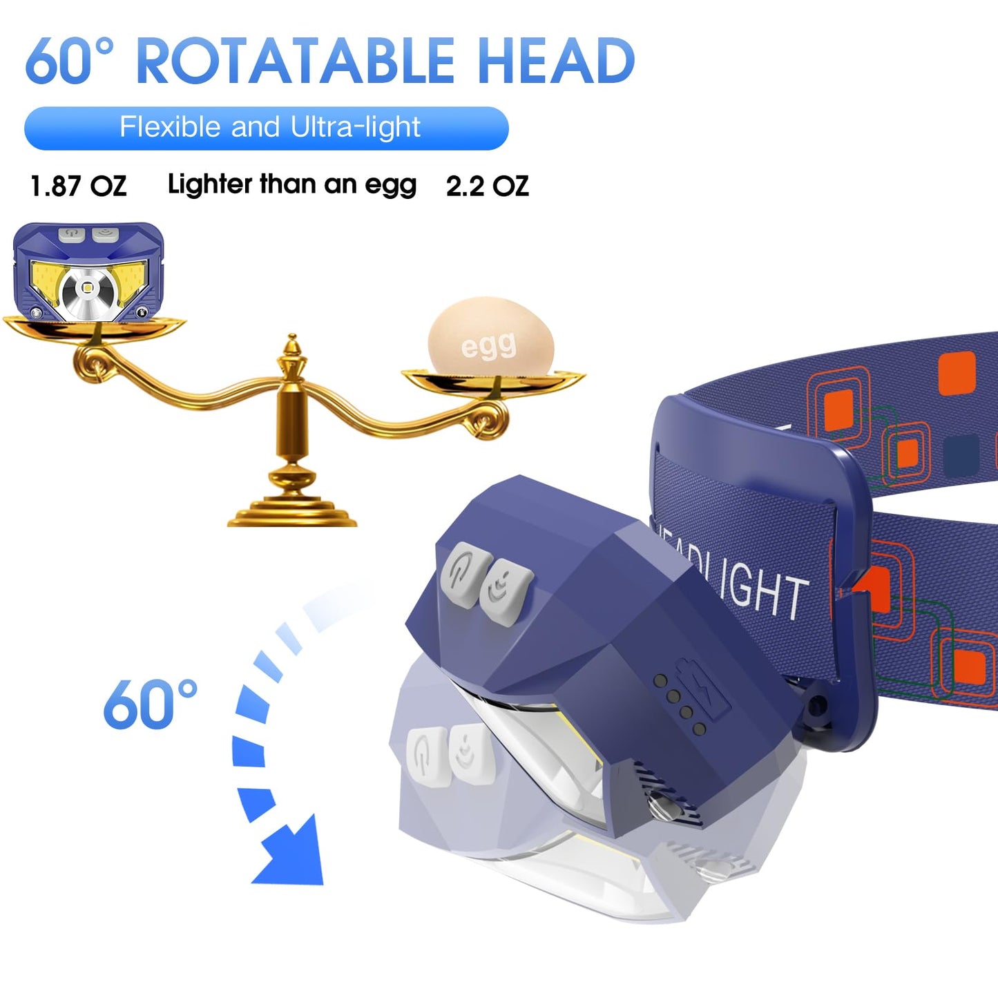 LHKNL Headlamp Flashlight, 1200 Lumen Ultra-Light Bright LED Rechargeable Headlight with White Red Light, Waterproof Motion Sensor Head Lamp, 8 Modes for Outdoor Camping Running Cycling Fishing